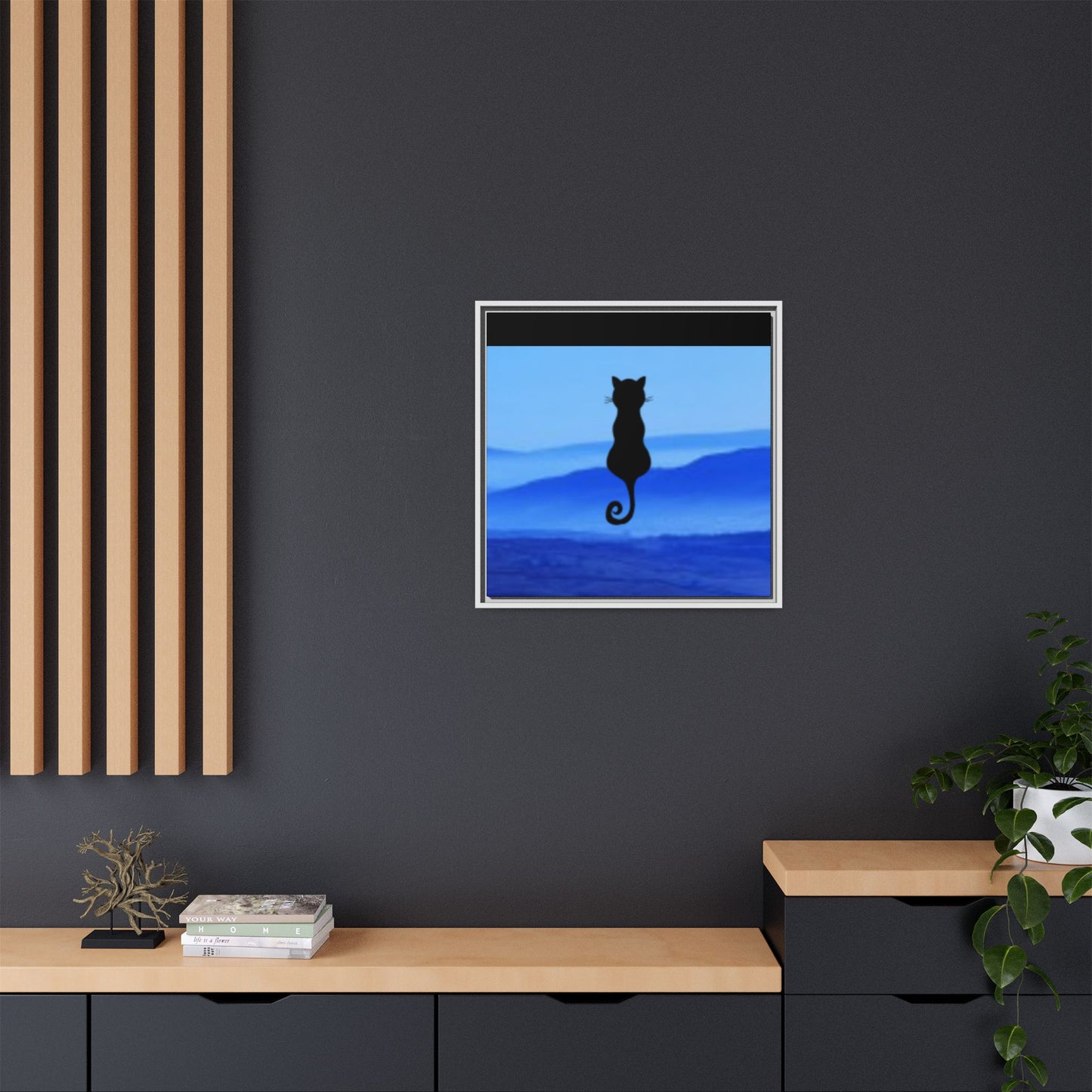 Framed Cat Silhouette Art Print, Wall Decor, Cat Lover Gift, Home Office Art, Pet Memorial