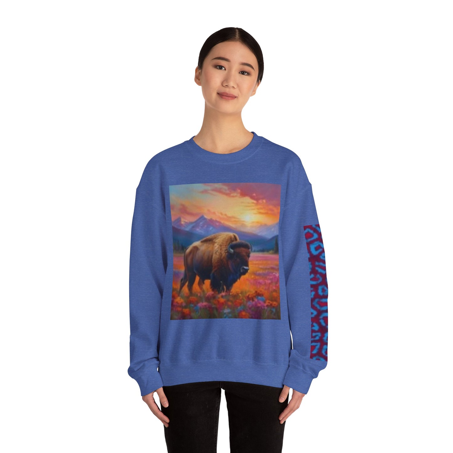 Sudadera unisex de cuello redondo con diseño de búfalo llamativo: perfecta para amantes de la naturaleza