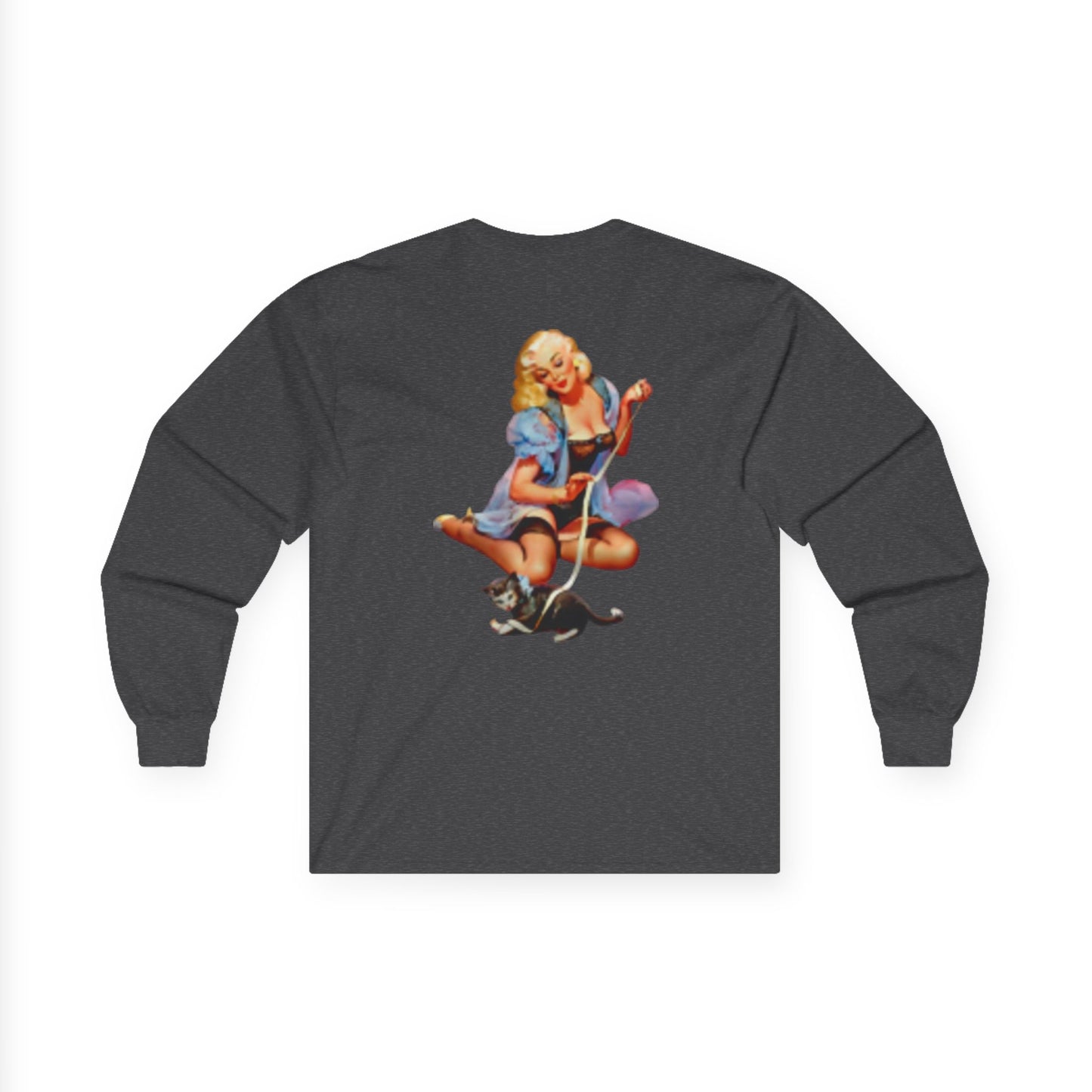 Camiseta de manga larga retro sexy mujer en lencería con gato