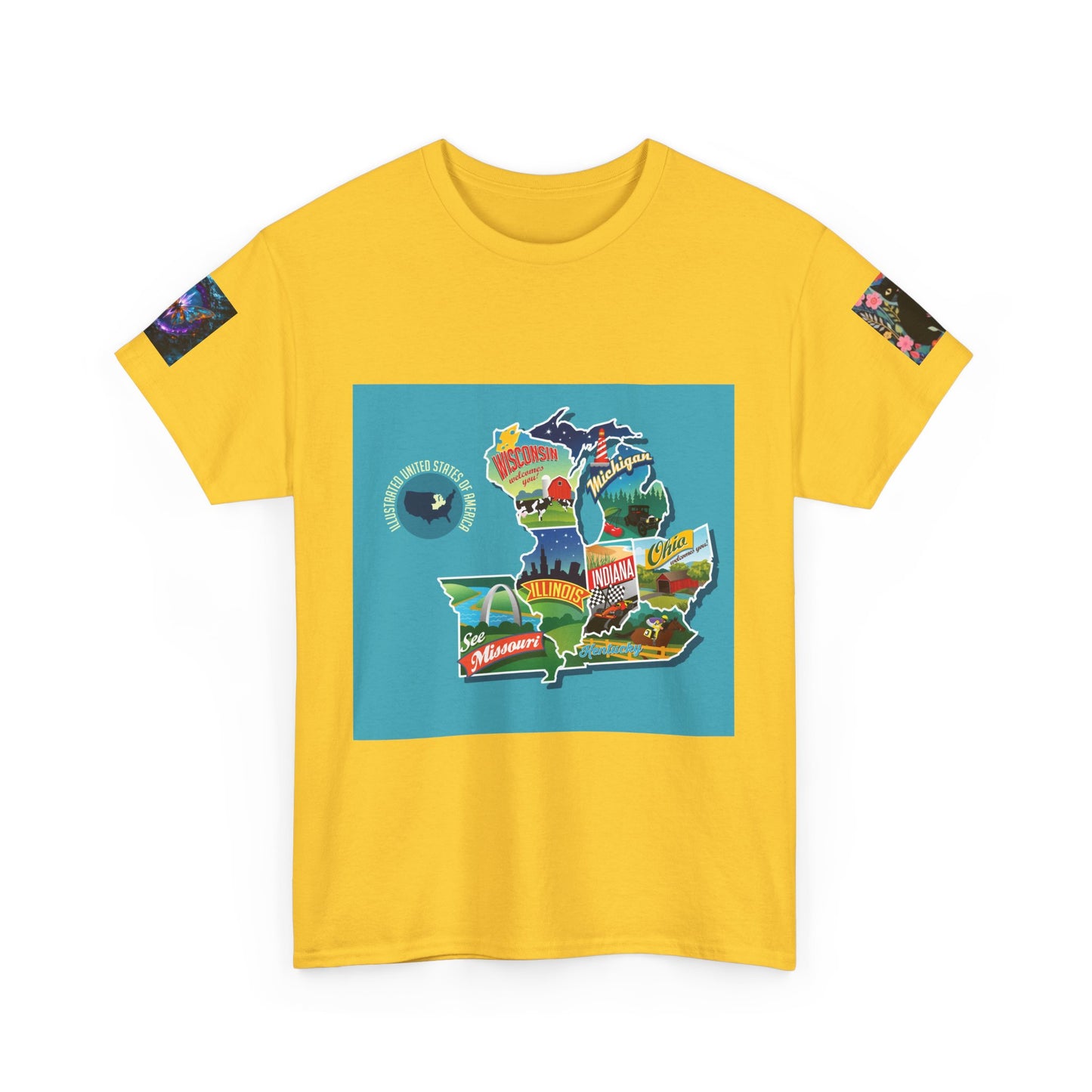 Happy Vibes Unisex Heavy Cotton T-shirt – Retro Sunshine & Map Designs