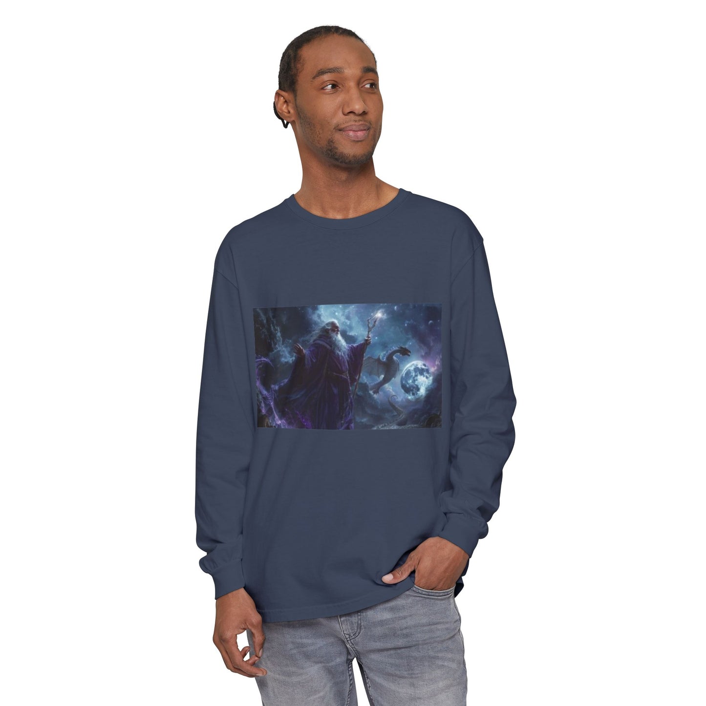 Camiseta de manga larga mística | Diseño de Mago Celestial y Fénix