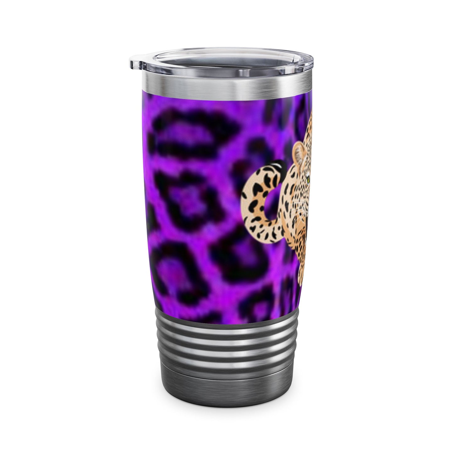 Vaso de cuello redondo de 590 ml con estampado de leopardo feroz: una elegante taza de viaje para un espíritu salvaje