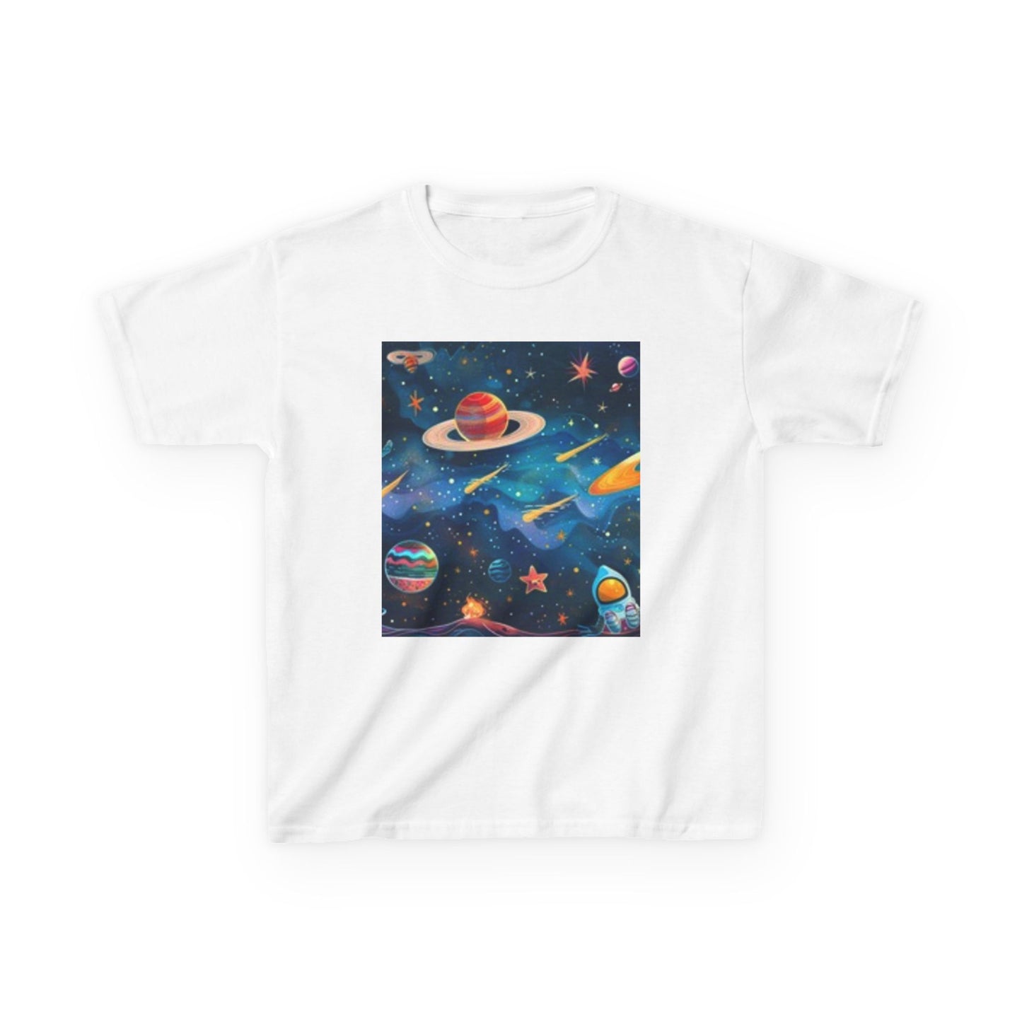 Camiseta infantil de aventura espacial: diseño cósmico colorido para jóvenes exploradores