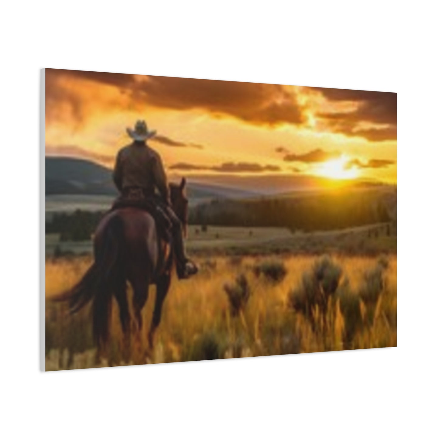 Arte de pared enmarcado - Impresión en lienzo "Atardecer vaquero"