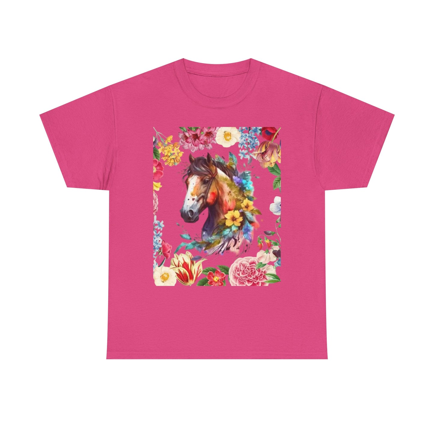 Camiseta unisex de algodón grueso con diseño de caballo floral: regalo para amantes de la naturaleza, perfecta para primavera y verano.
