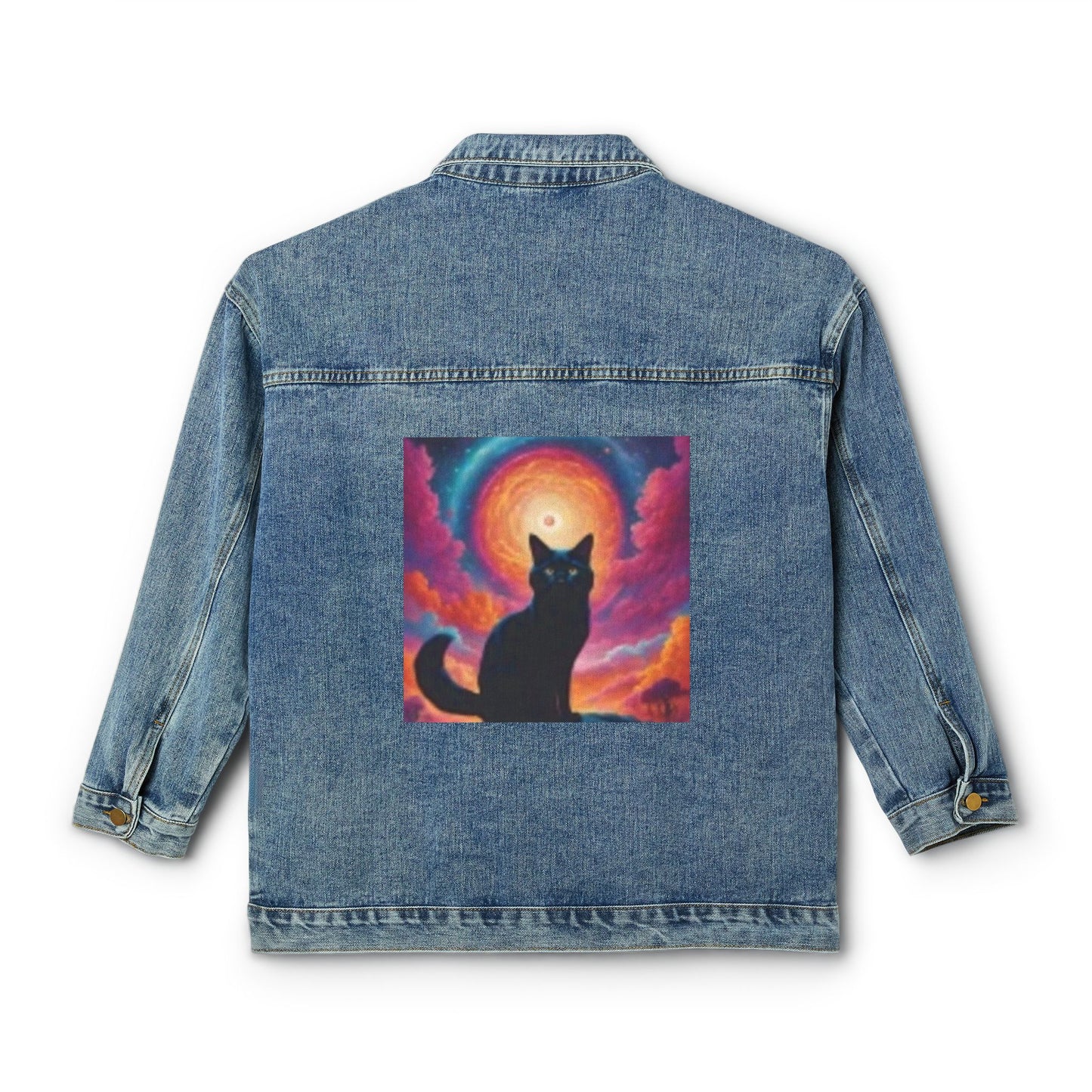 Chaqueta vaquera con estampado de gato bohemio para mujer: ropa informal de moda