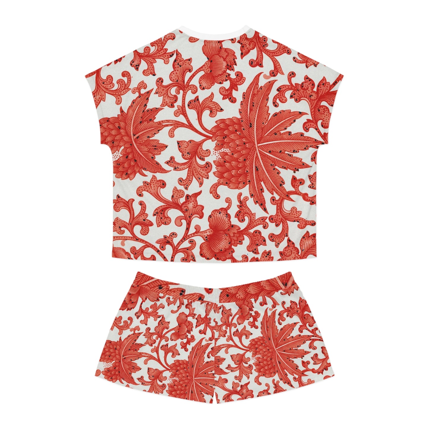 Conjunto de pijama corto para mujer con hojas rojas de fantasía