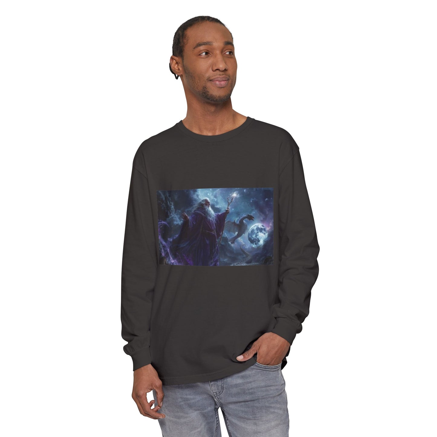 Camiseta de manga larga mística | Diseño de Mago Celestial y Fénix