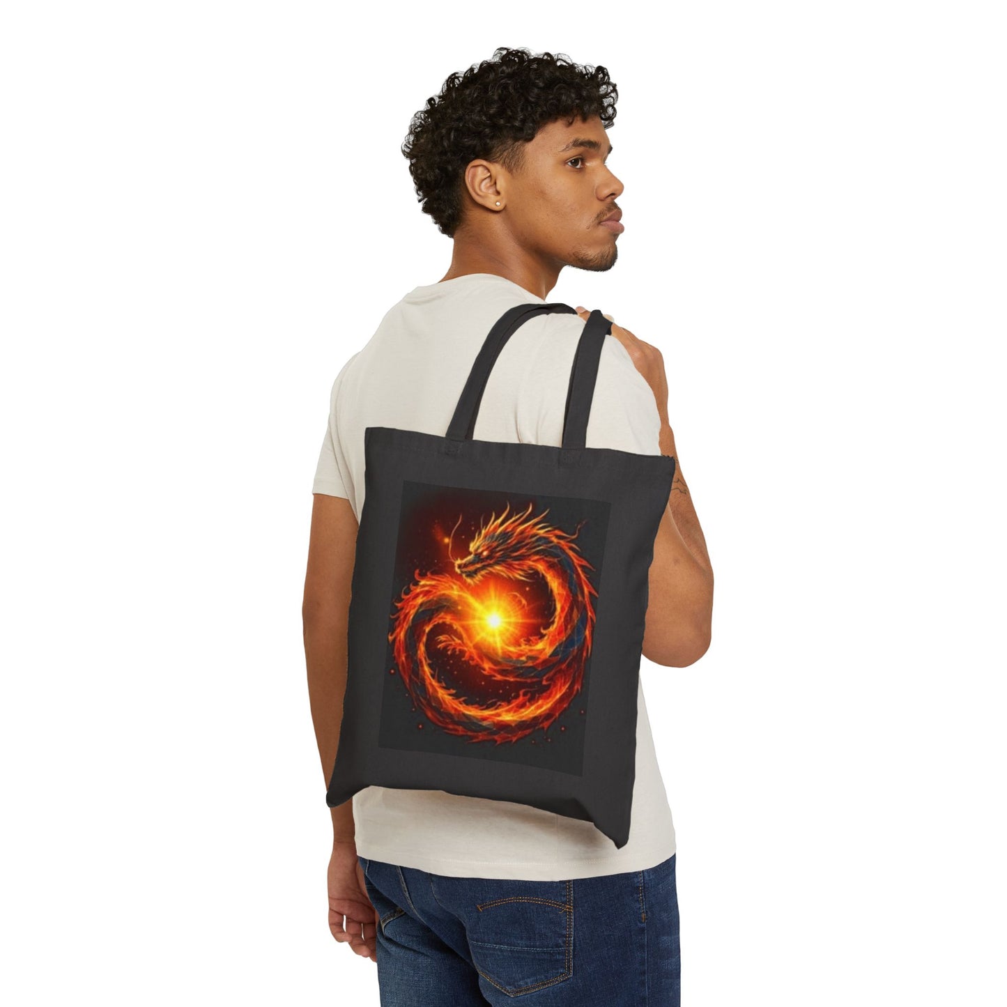 Bolsa de lona de algodón artística - Diseños vibrantes de dragón y Japón