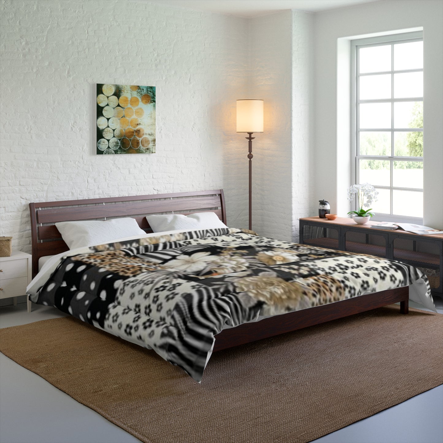 Edredón bohemio de patchwork floral: decoración acogedora para el dormitorio