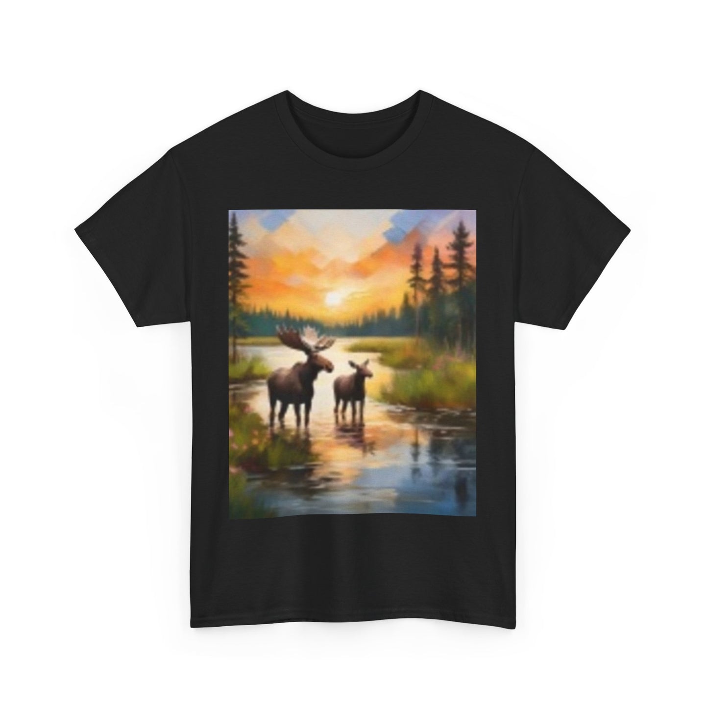 Camiseta unisex de algodón grueso inspirada en la naturaleza con diseño de alce