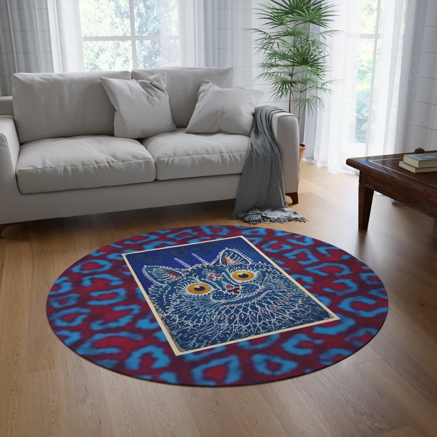 Whimsical Cat Round Rug - Colorful Home Decor