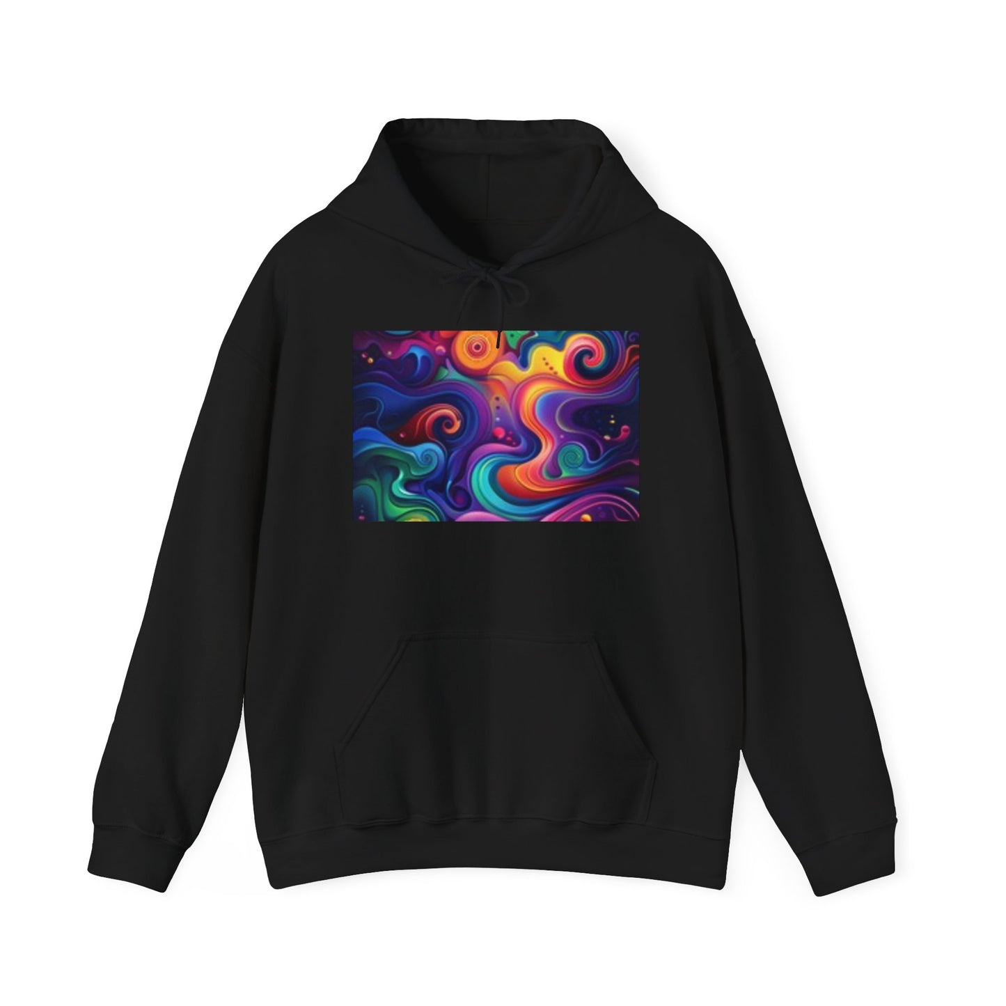 Sudadera con capucha unisex artística: diseño abstracto colorido y lunar