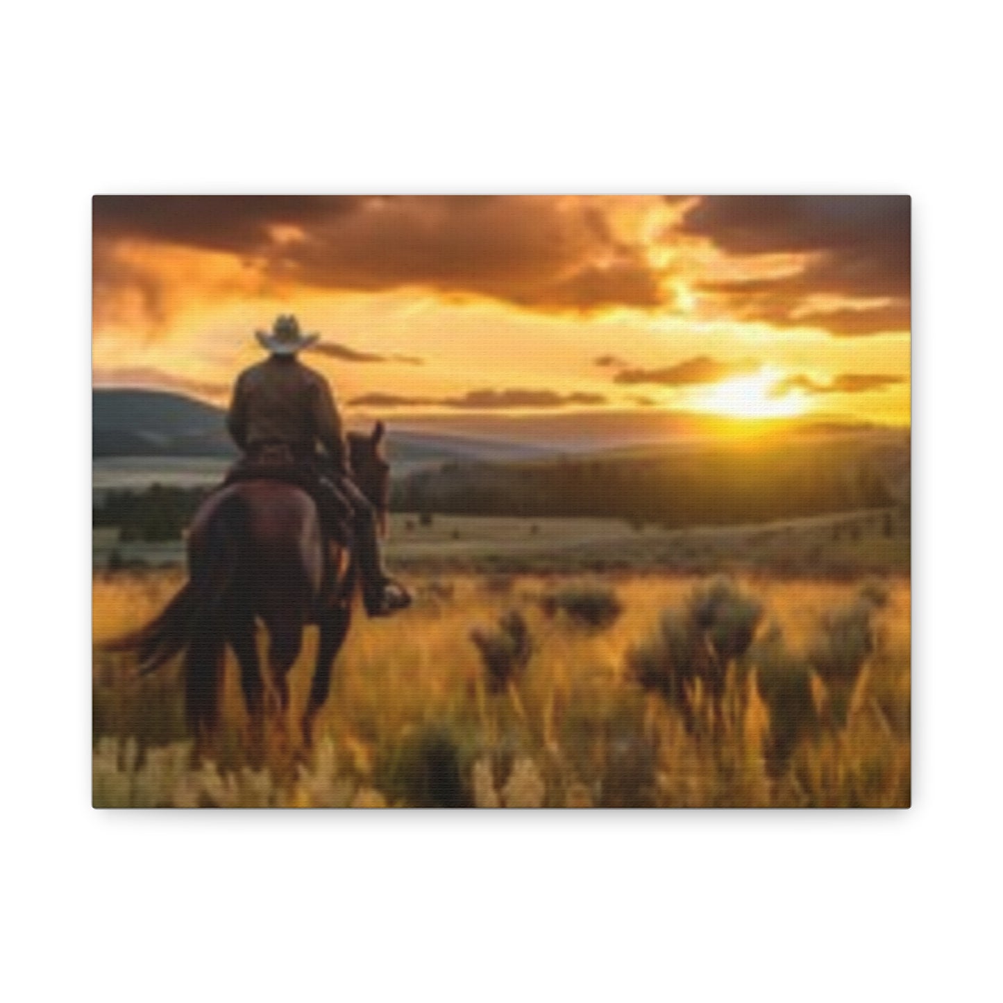 Arte de pared enmarcado - Impresión en lienzo "Atardecer vaquero"