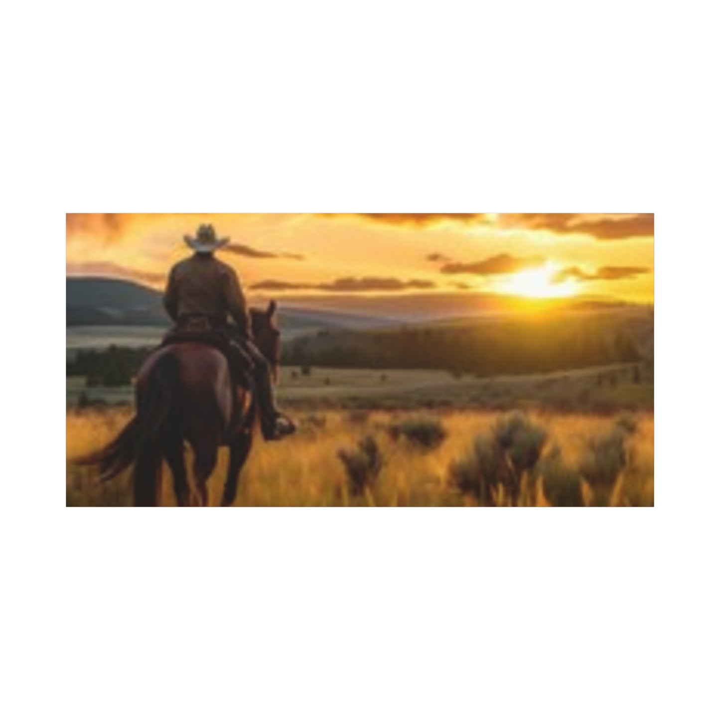Arte de pared enmarcado - Impresión en lienzo "Atardecer vaquero"
