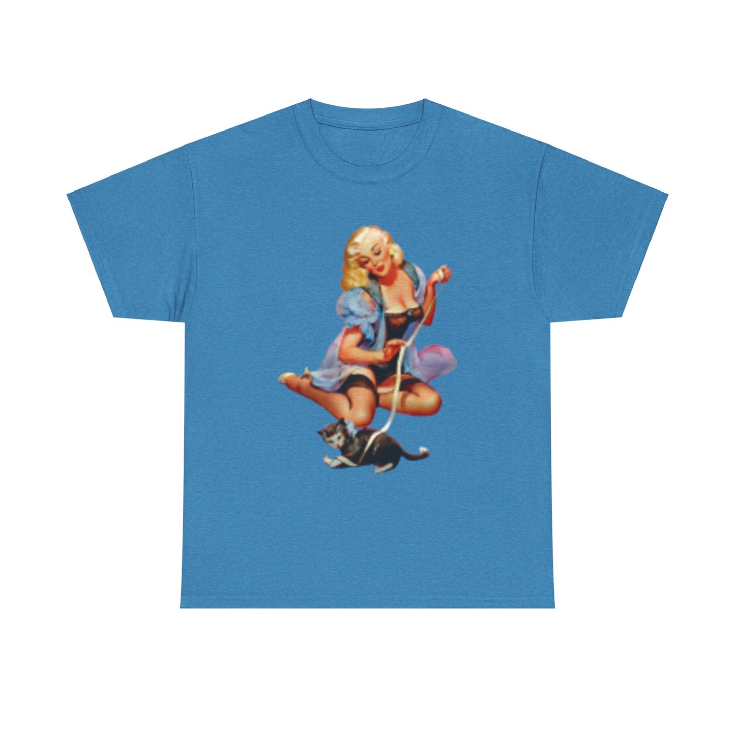 Camiseta retro sexy mujer en lencería con gato