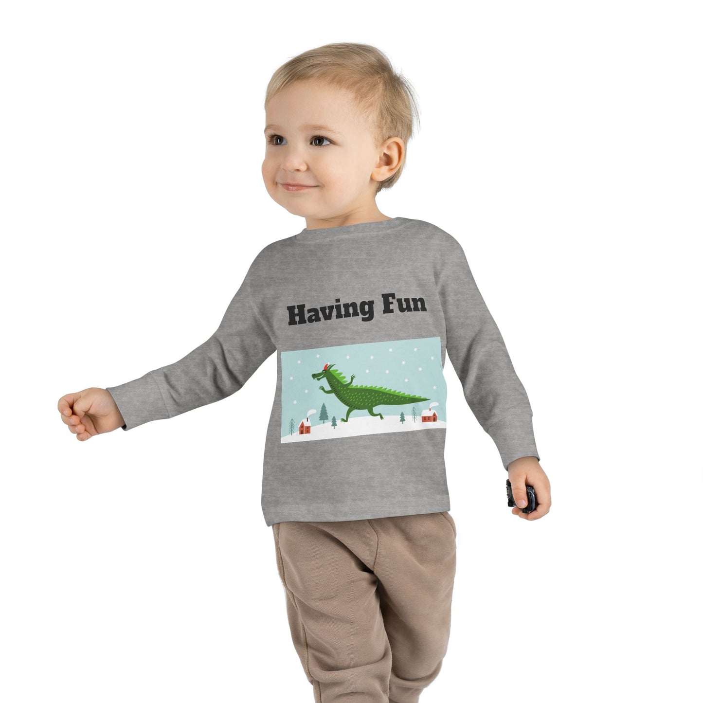 Camiseta de manga larga para niños pequeños Dinosaurio divirtiéndose