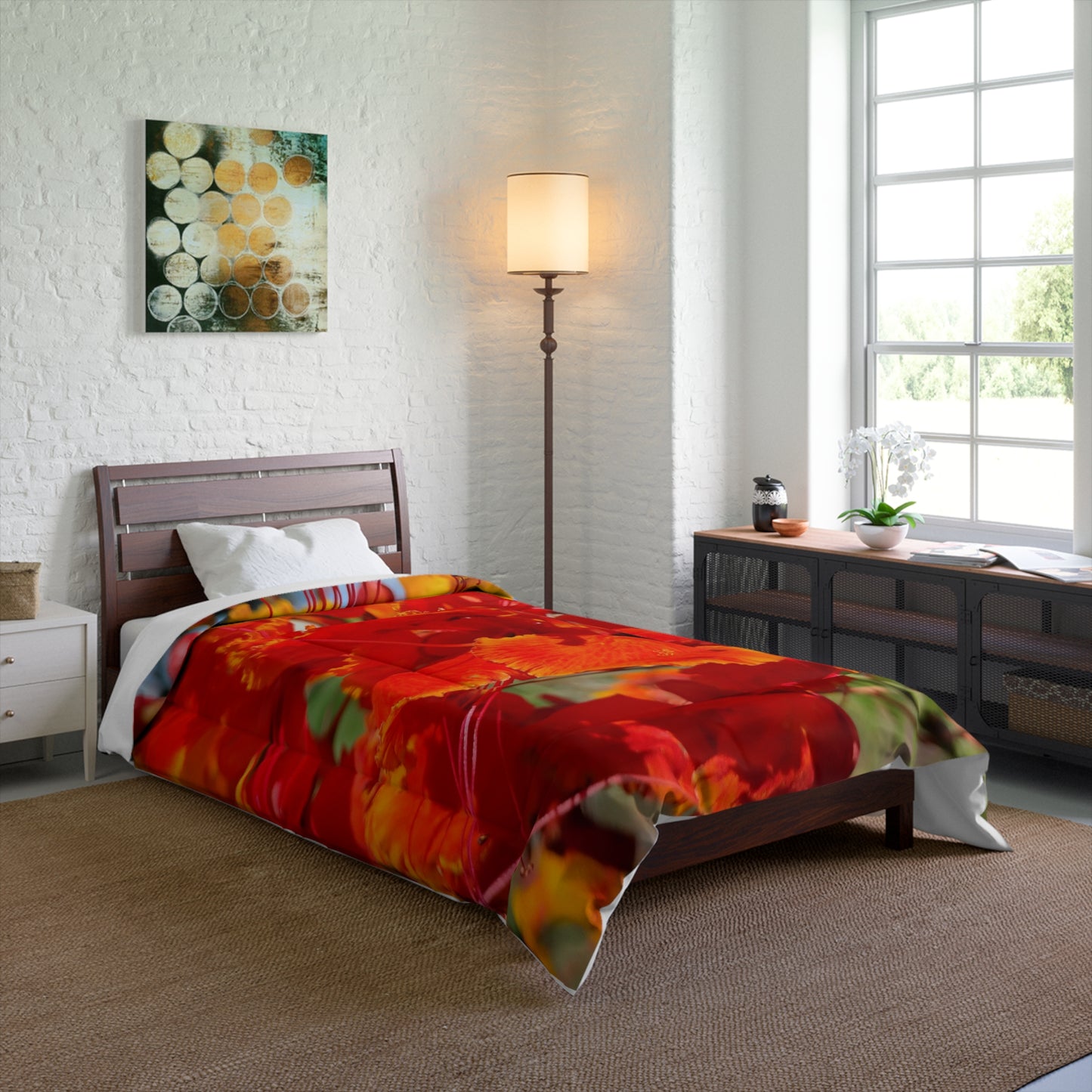 Vibrant Orange Flowers Comforter Oh My Goodness It's Beautiful! Matching Pillows & Towels!