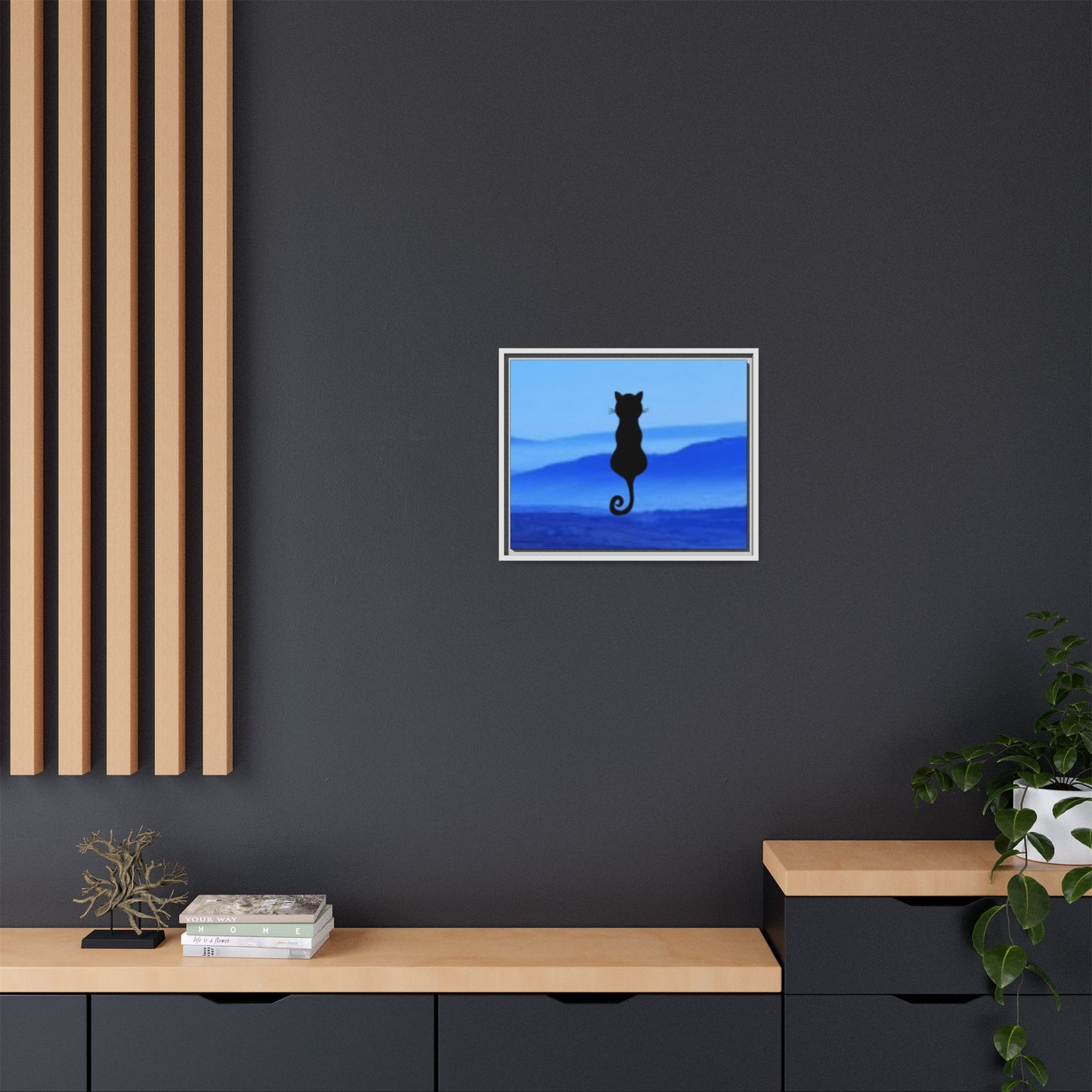 Framed Cat Silhouette Art Print, Wall Decor, Cat Lover Gift, Home Office Art, Pet Memorial