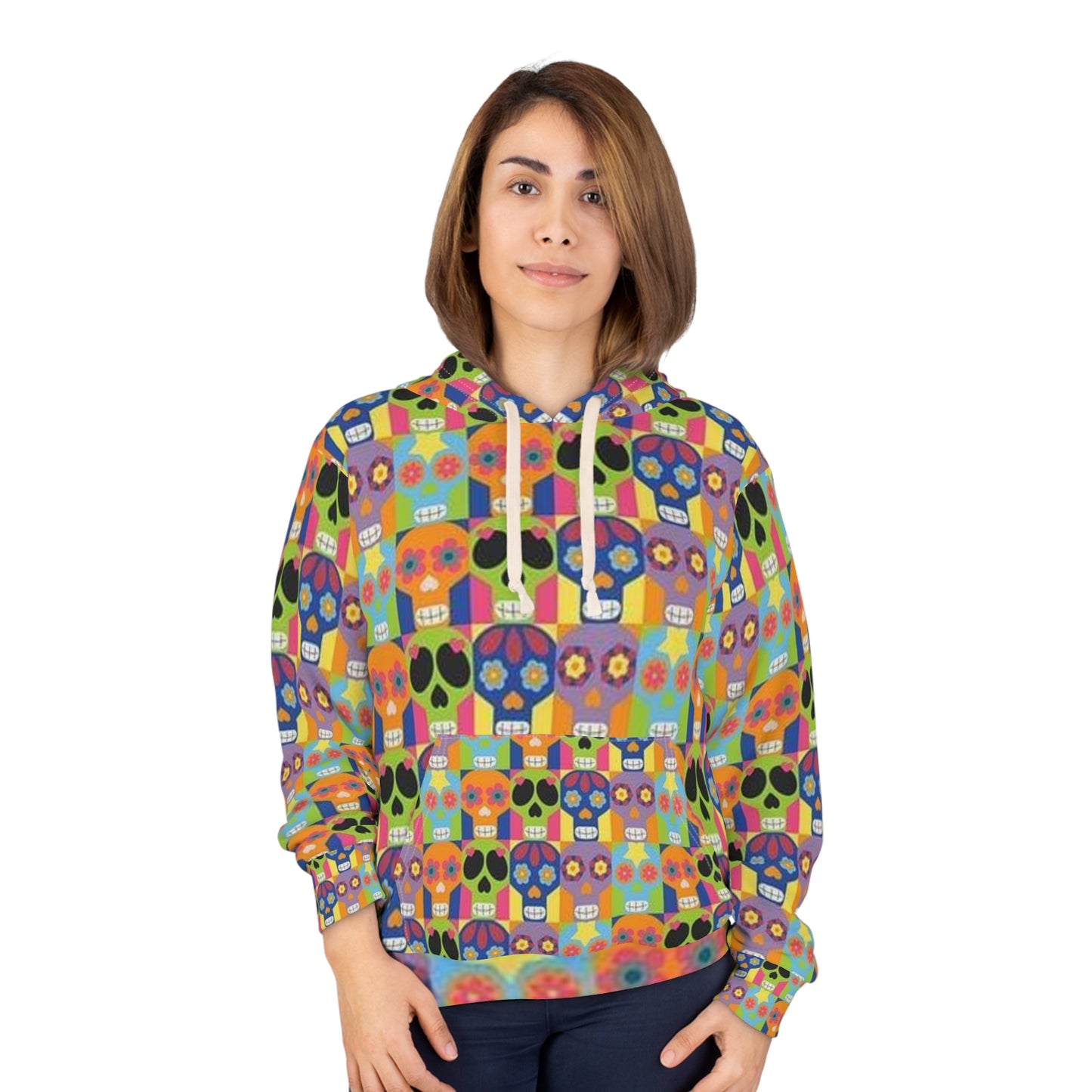Sudadera unisex con capucha y calavera de azúcar colorida, inspirada en el Día de los Muertos