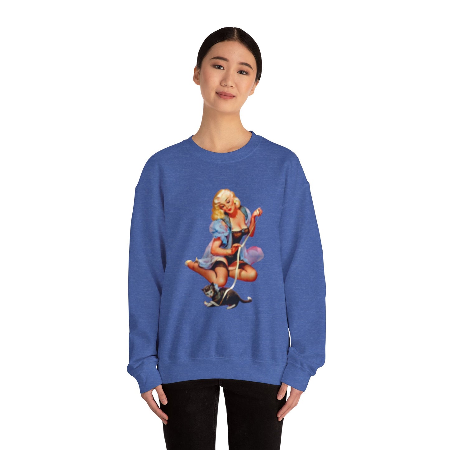 Sudadera retro sexy mujer en lencería con gato