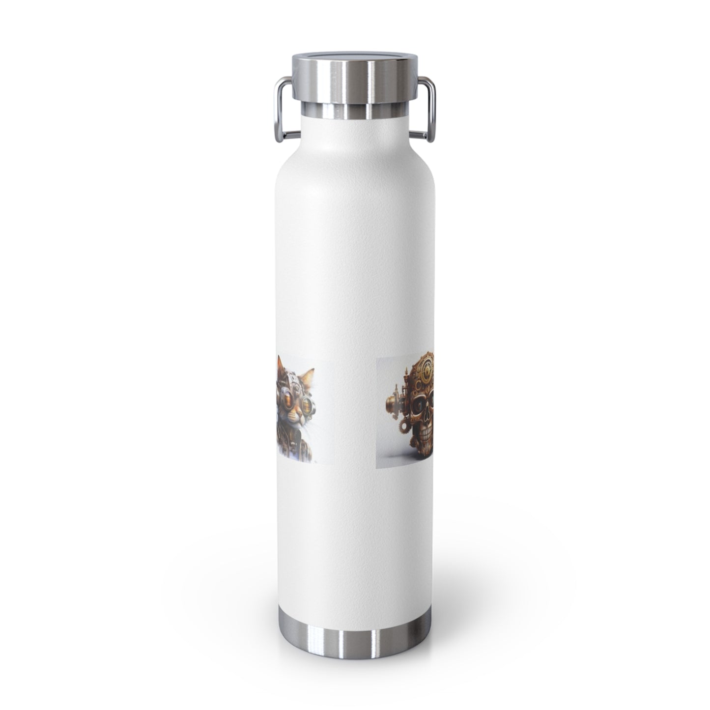 Botella de cobre con aislamiento al vacío, 22 oz, diseño de calavera de mujer y gato