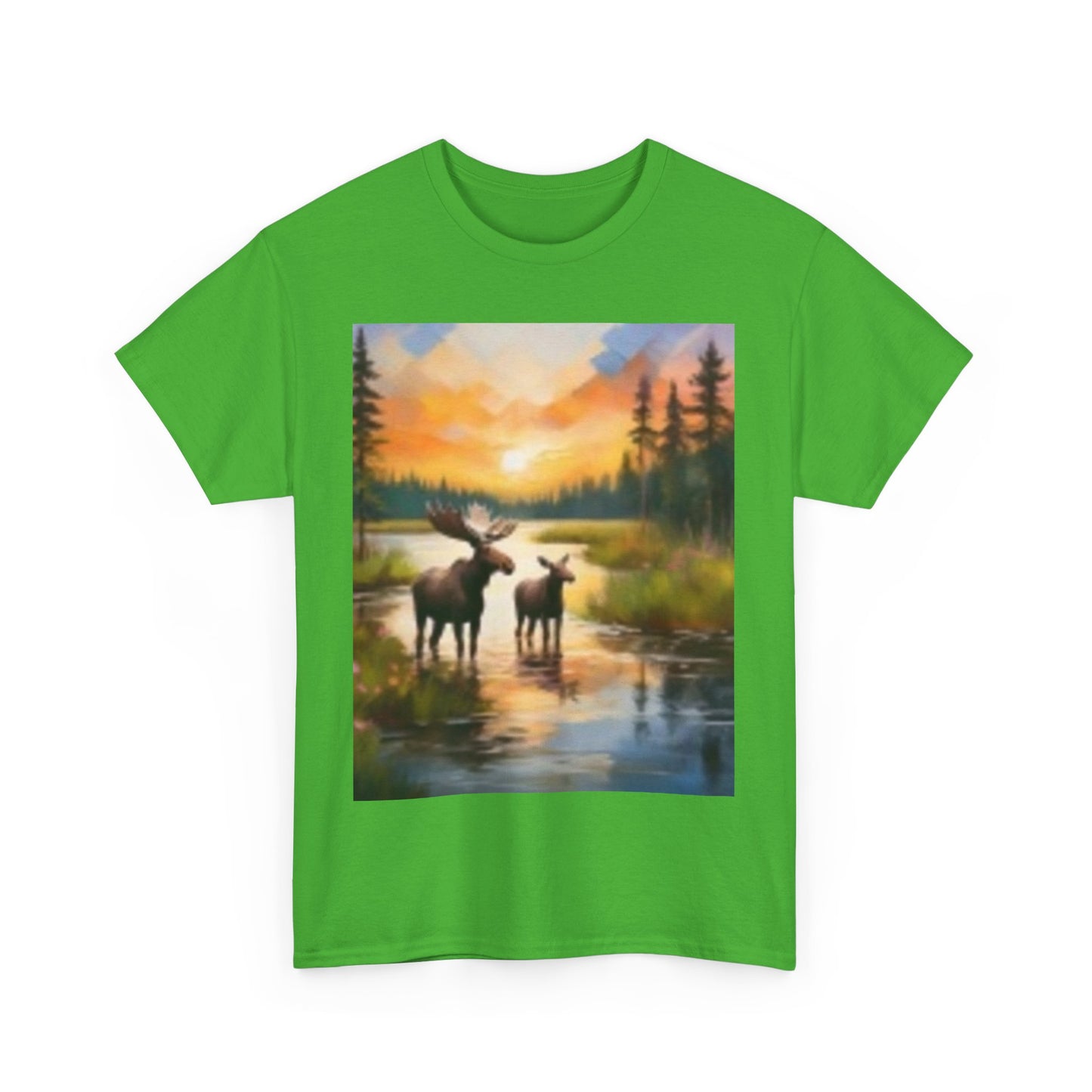Camiseta unisex de algodón grueso inspirada en la naturaleza con diseño de alce