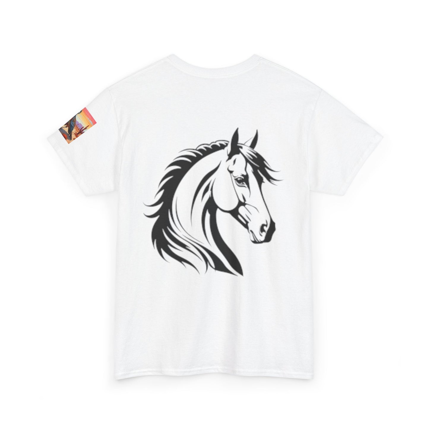Camiseta unisex de algodón grueso Majestic Horse - Diseño Nature Sunset