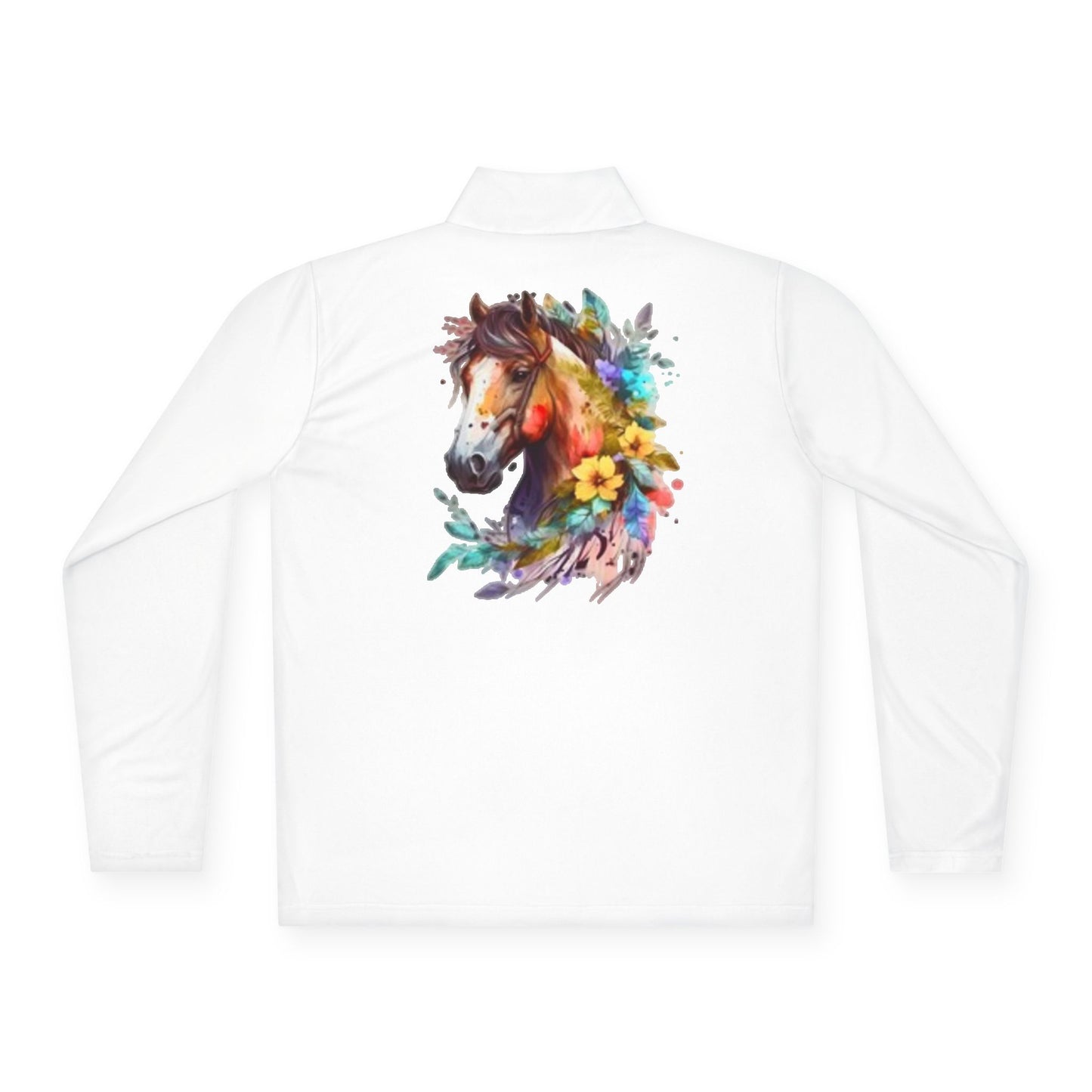Suéter unisex con cremallera de un cuarto para amantes de los caballos | Diseño floral de caballos