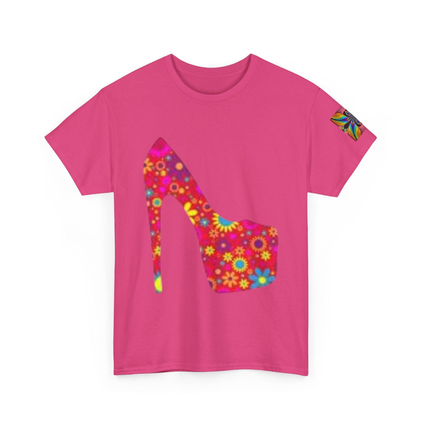 Camiseta unisex de algodón grueso con tacón alto y estampado floral: camiseta de moda para amantes del estilo.