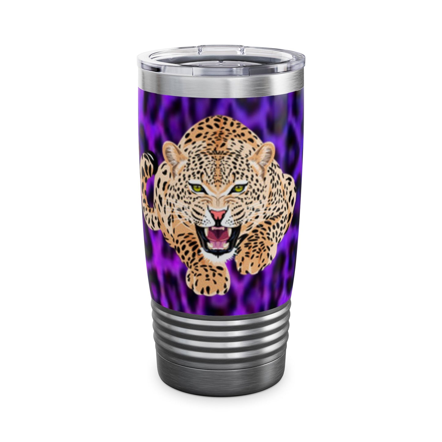 Vaso de cuello redondo de 590 ml con estampado de leopardo feroz: una elegante taza de viaje para un espíritu salvaje
