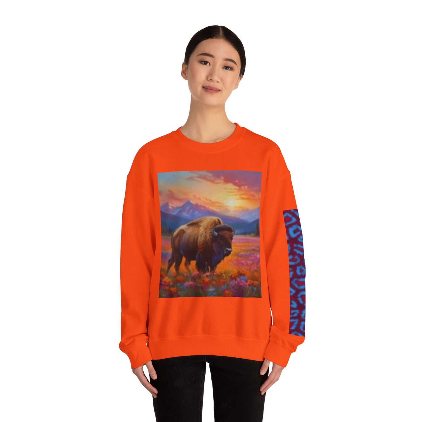 Sudadera unisex de cuello redondo con diseño de búfalo llamativo: perfecta para amantes de la naturaleza