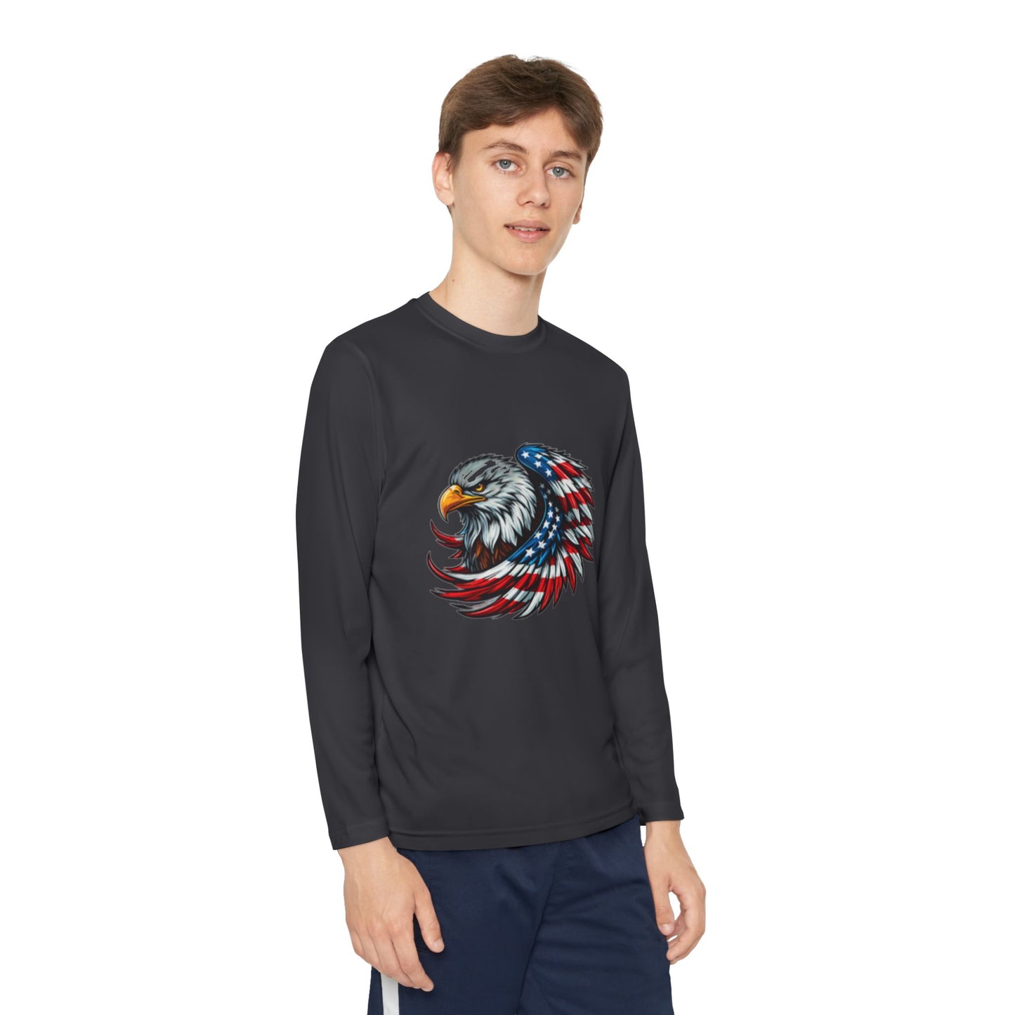 Youth Long Sleeve Tee - Patriotic Eagle & Fun Dog Design, USA Flag Apparel for Independence Day, Gifts for Kids, Casual Wear, Cool Tee