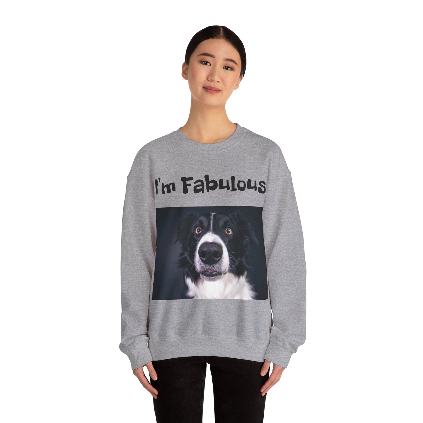 Sudadera unisex de mezcla pesada con cuello redondo y estampado de huellas de perro I'm Fabulous
