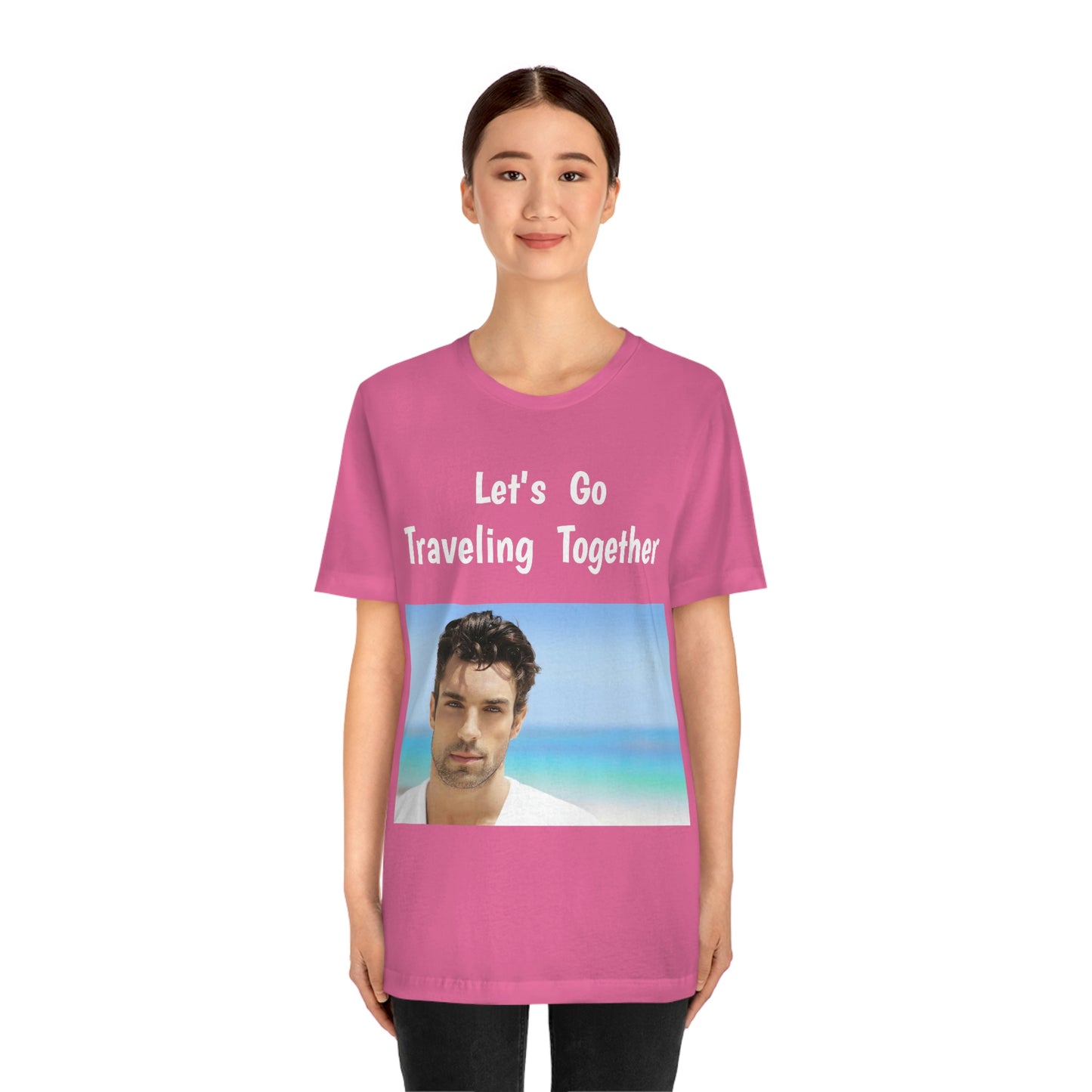 Camiseta de manga corta para hombre guapo que viaja, trabaja y hace películas