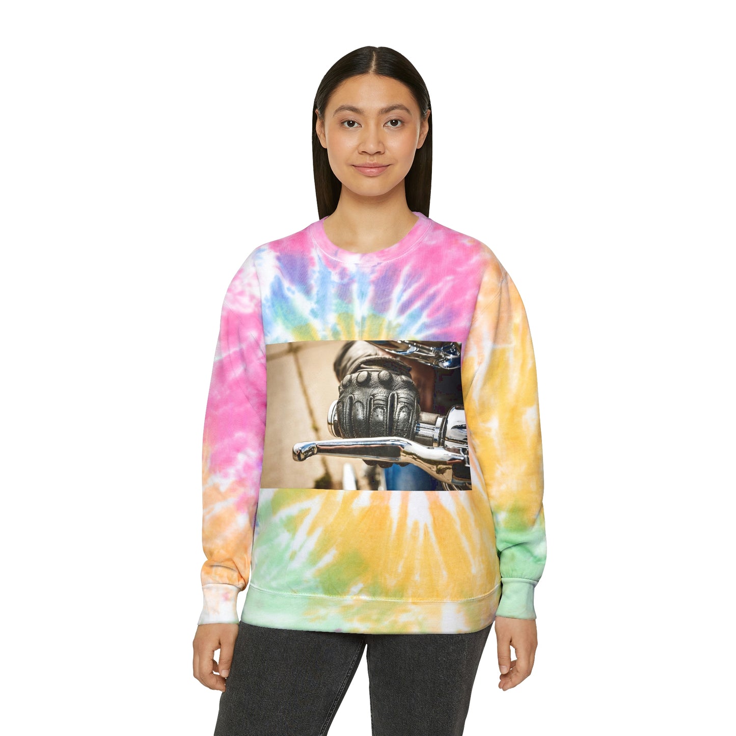 Sudadera unisex con efecto tie-dye y acelerador de motocicleta