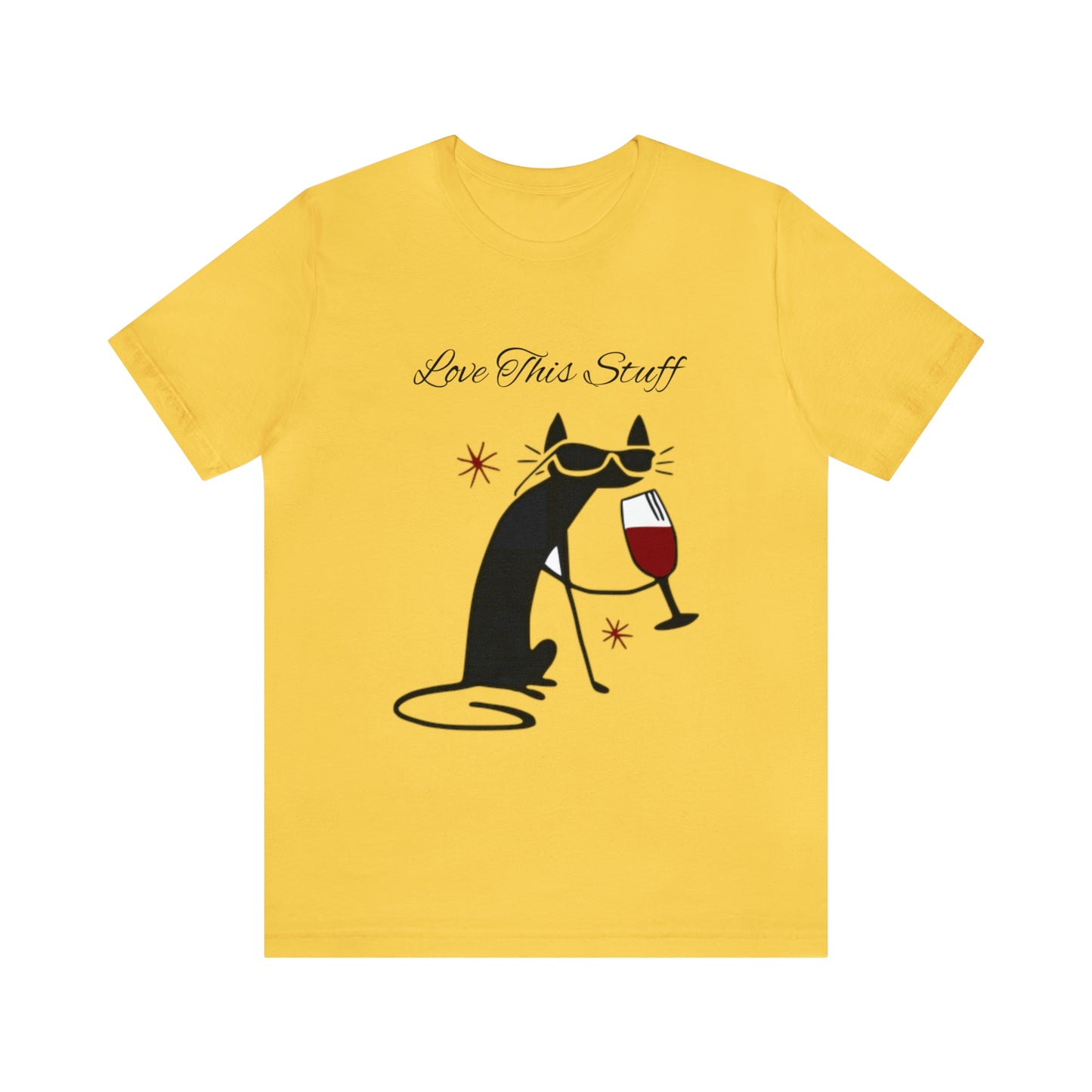Camiseta con el gato negro bebiendo vino "Me encanta esta cosa"