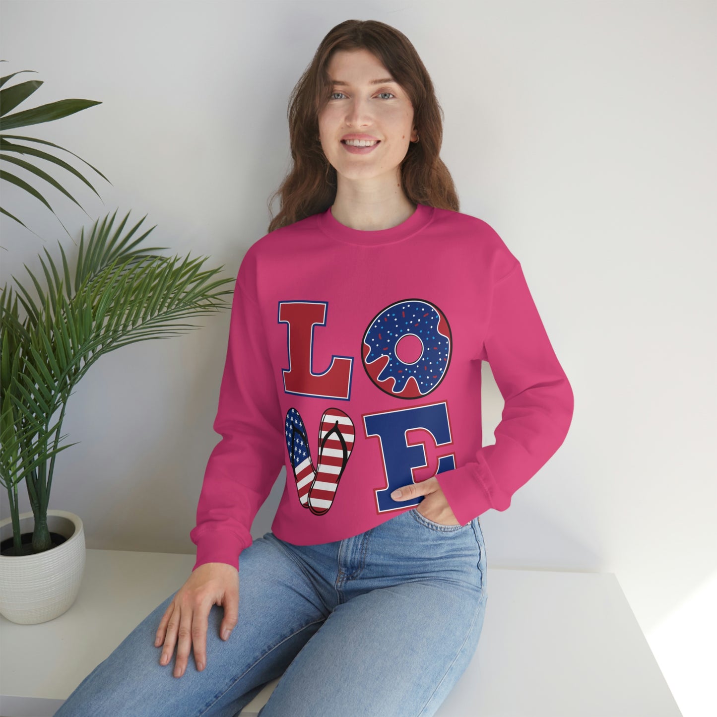 Sudadera con cuello redondo Love en rojo, blanco y azul ¡Te ves fabulosa!