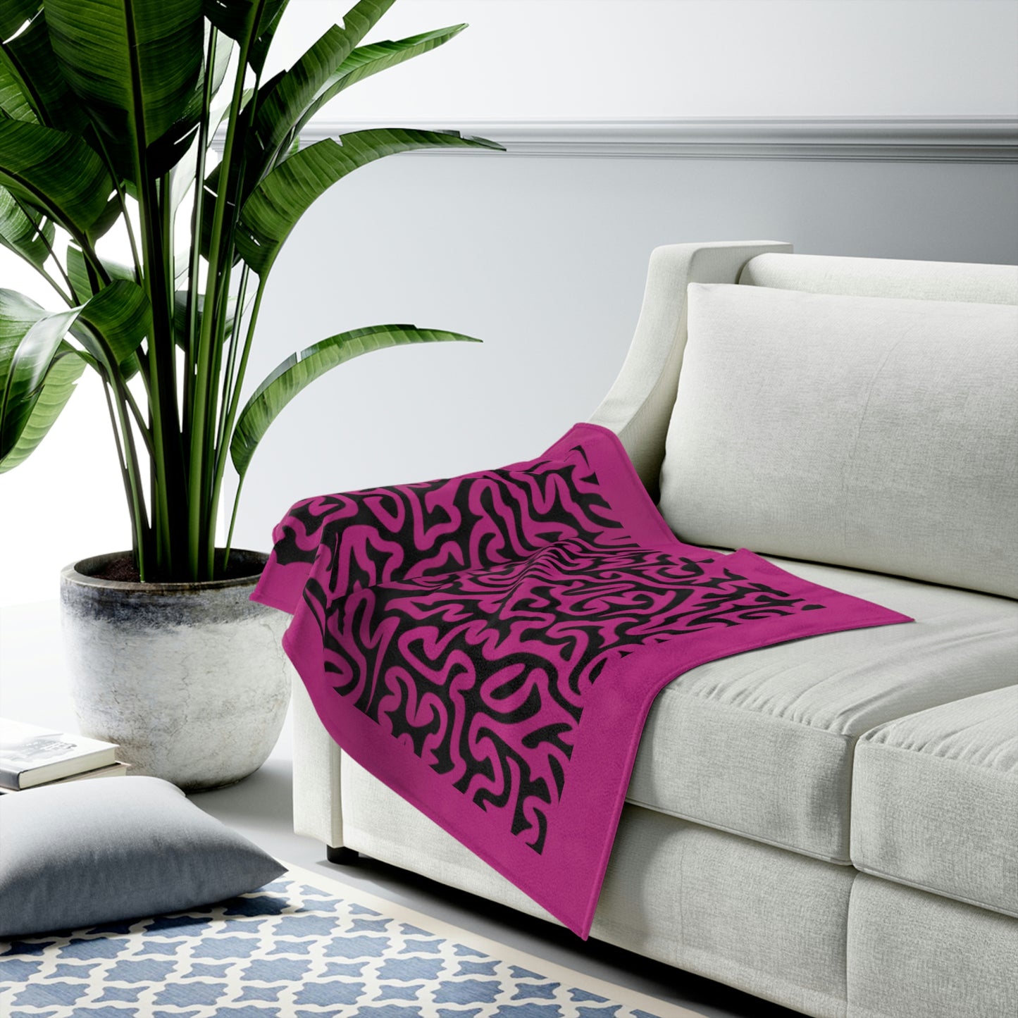 Manta de felpa de terciopelo negro y rosa con forma de laberinto, regalo para bebés, regalo para niños, regalo de viaje