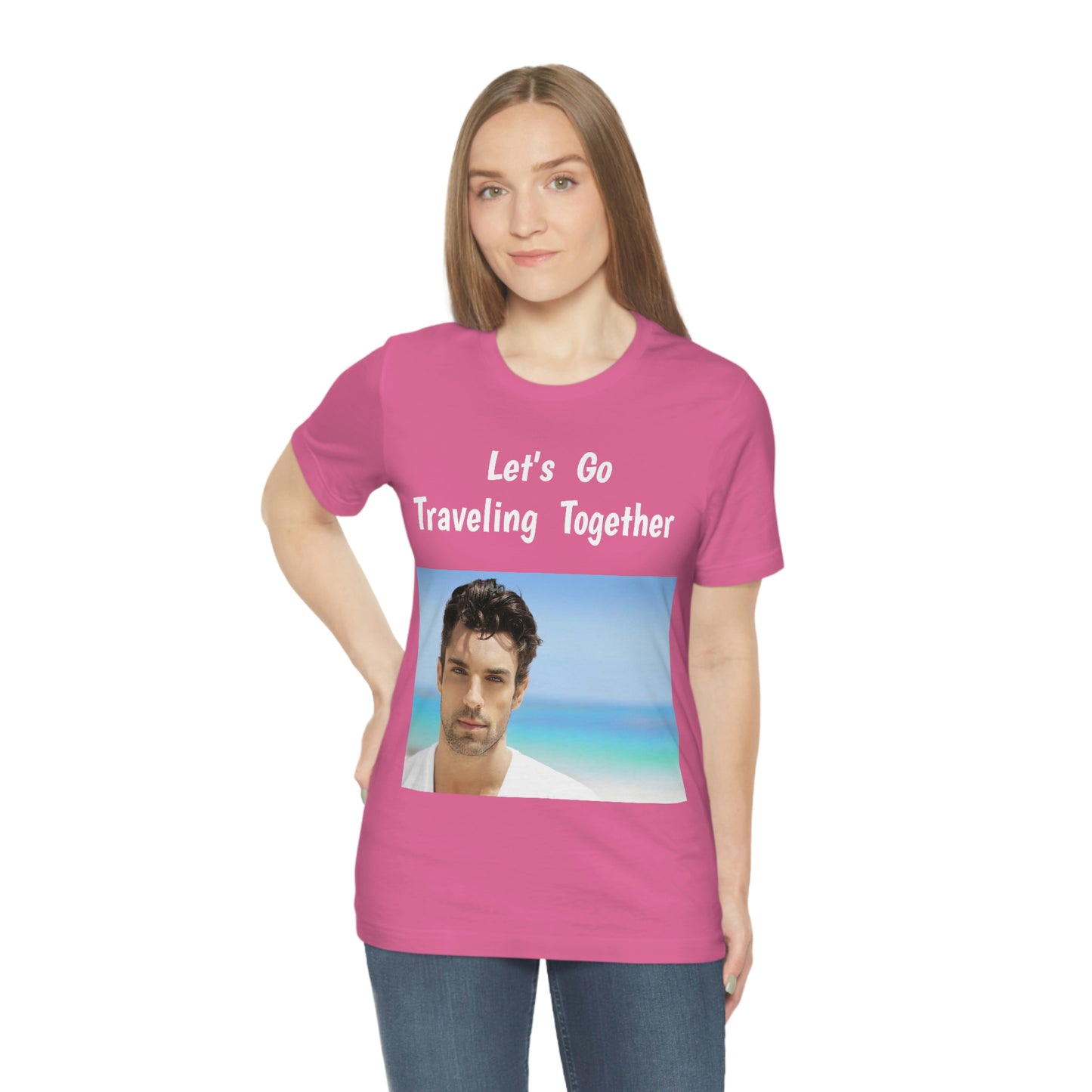 Camiseta de manga corta para hombre guapo que viaja, trabaja y hace películas