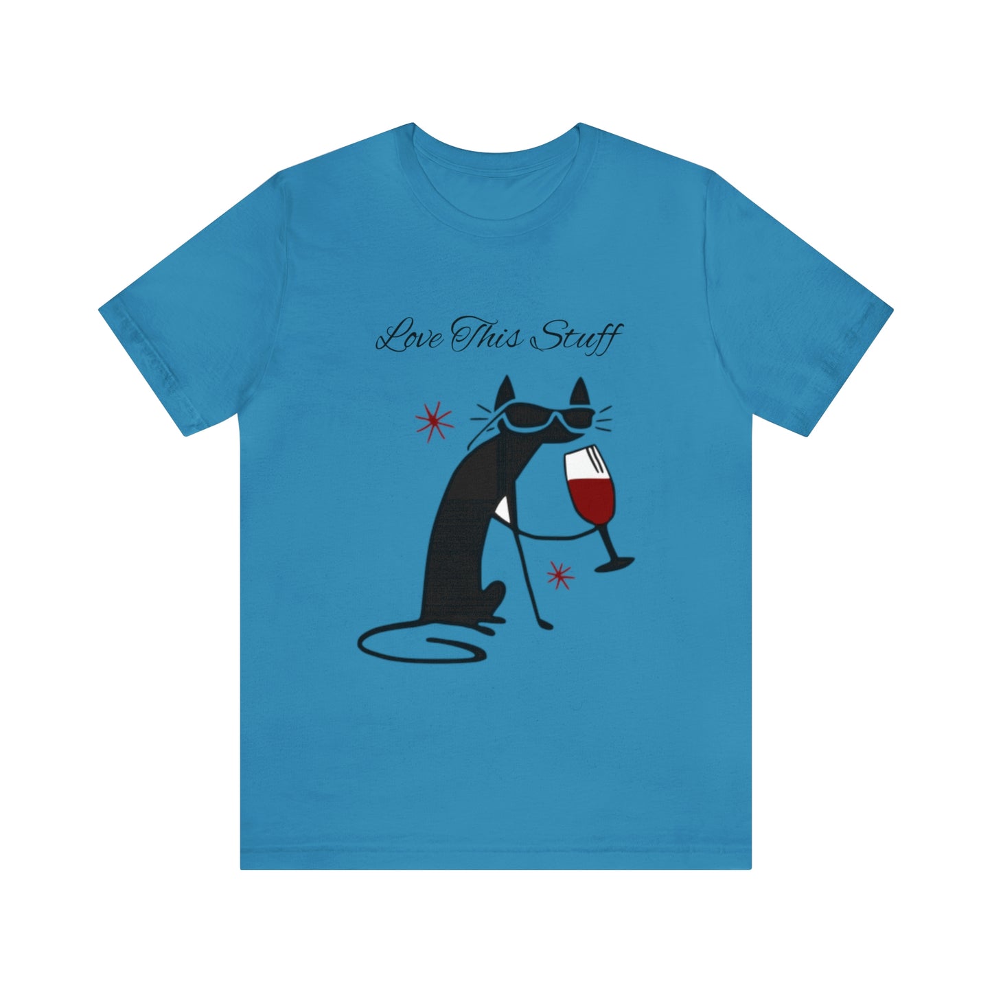Camiseta con el gato negro bebiendo vino "Me encanta esta cosa"