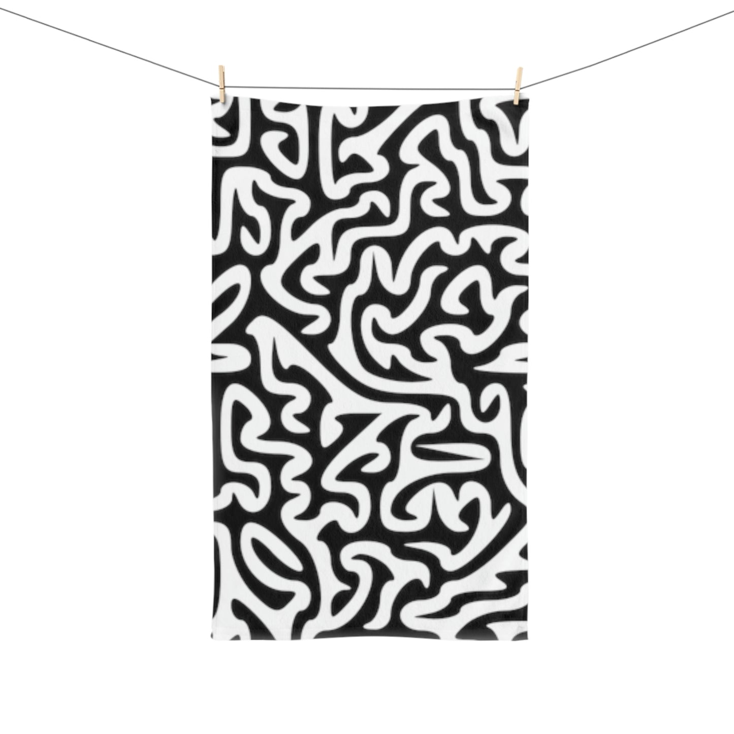 Toalla de manos en blanco y negro Maze Toalla de baño a juego Lámpara Alfombra Reloj