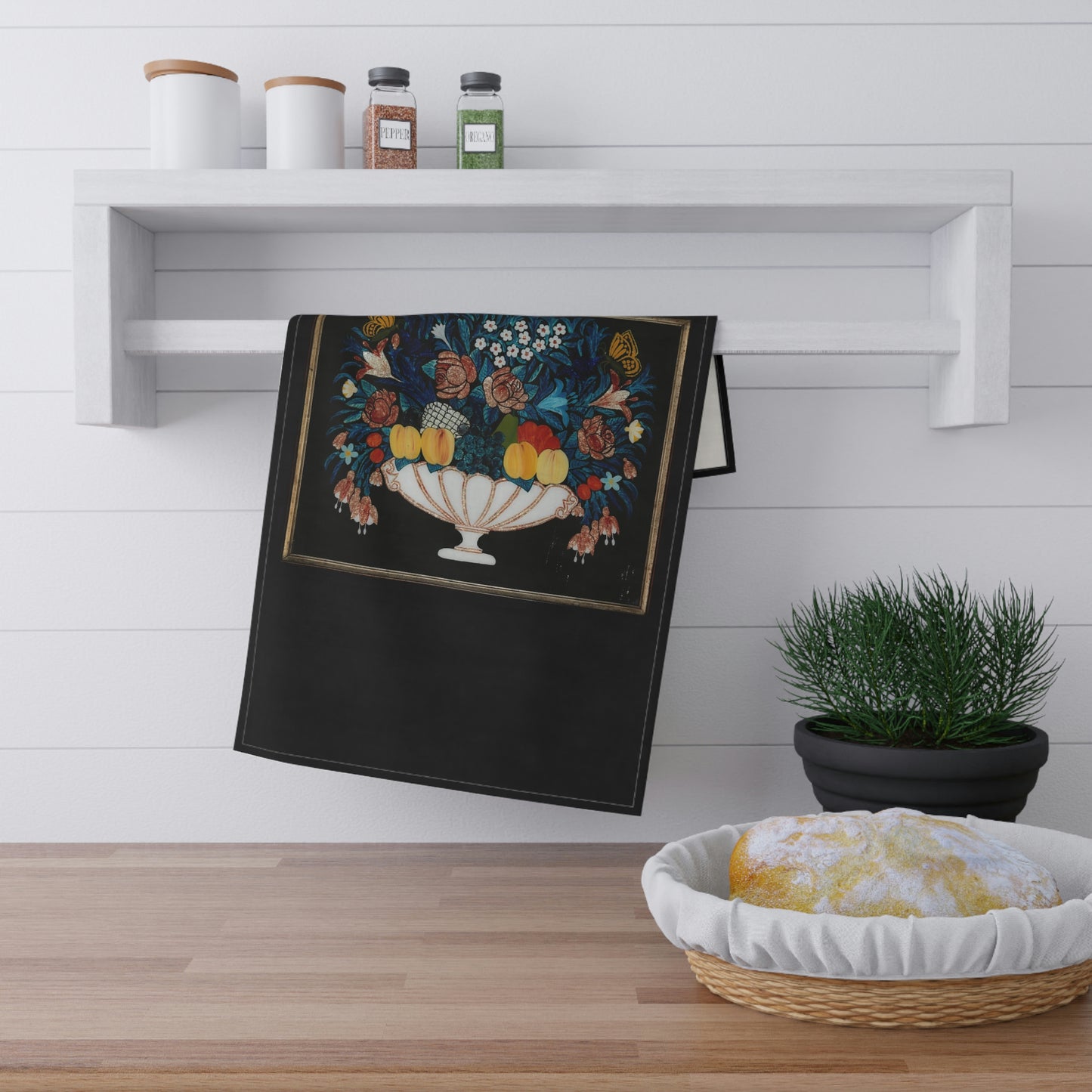 Fruta sobre fondo negro Toalla de cocina ¡Me encanta cocinar!