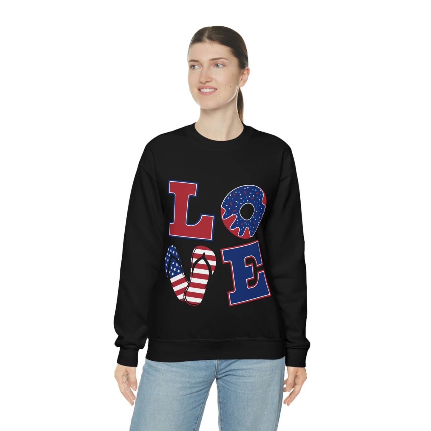 Sudadera con cuello redondo Love en rojo, blanco y azul ¡Te ves fabulosa!