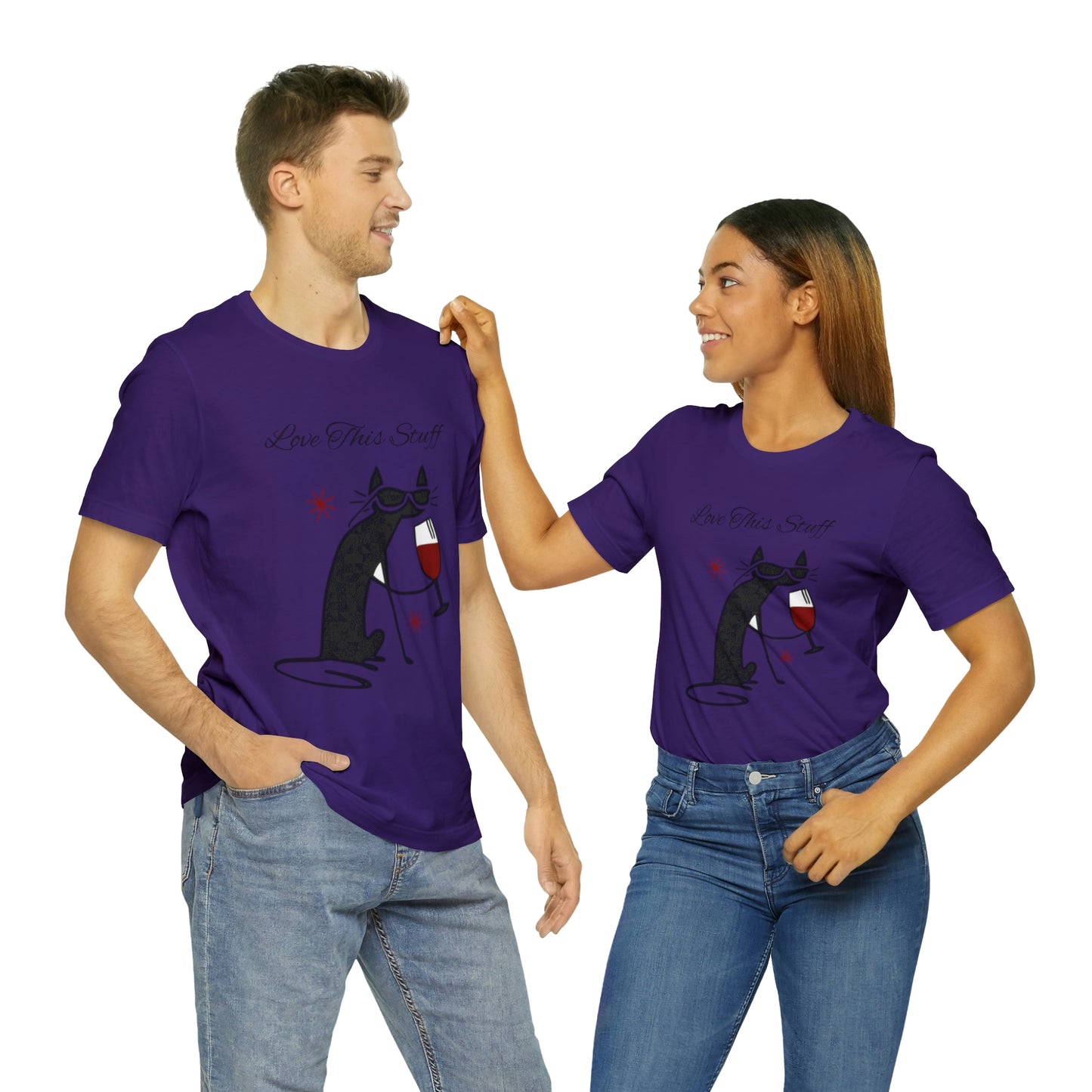 Camiseta con el gato negro bebiendo vino "Me encanta esta cosa"
