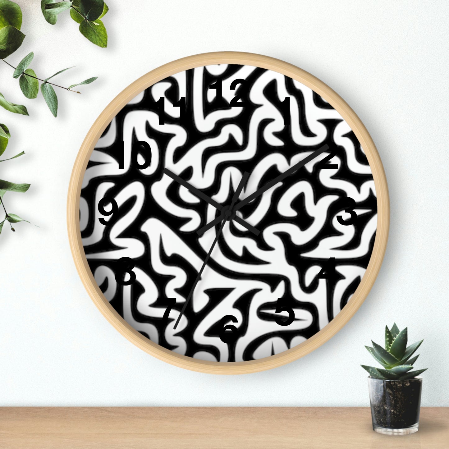 Reloj de pared en blanco y negro con laberinto para el hogar, la cocina, el baño y el negocio. Regalo