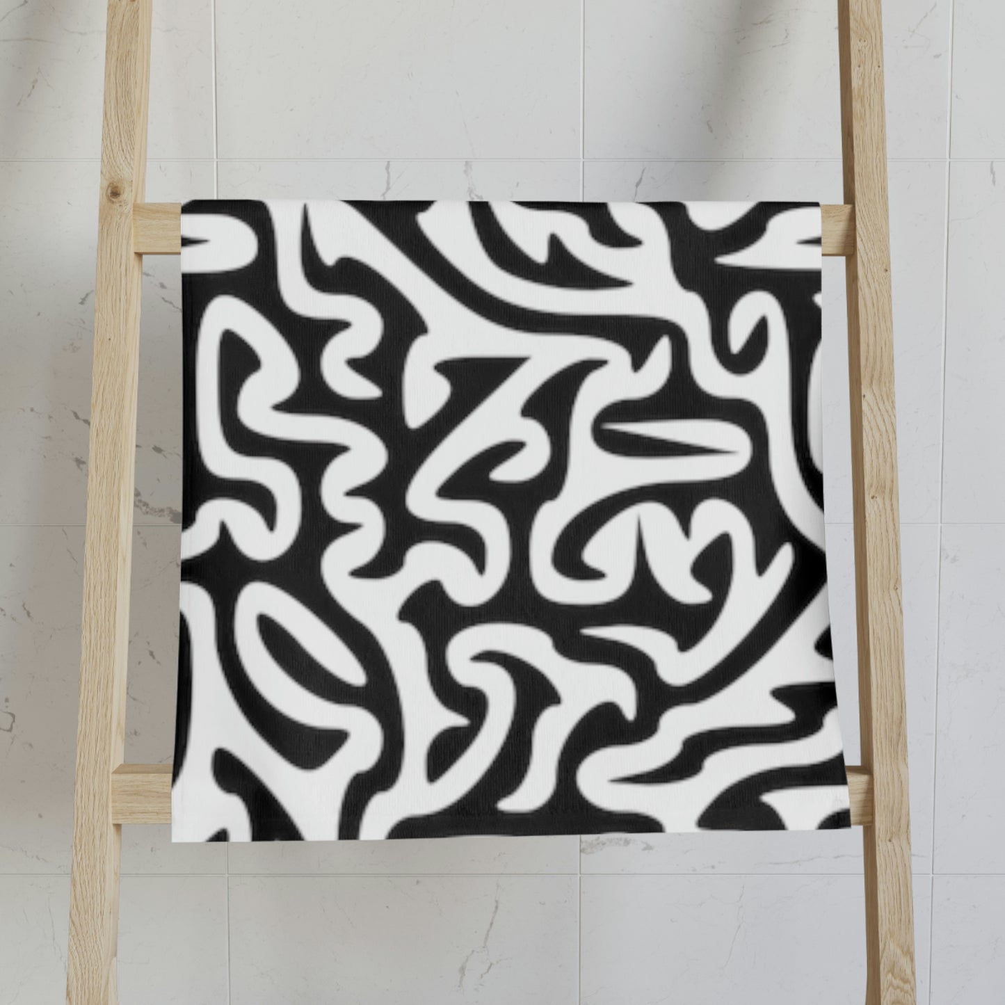 Toalla de manos en blanco y negro Maze Toalla de baño a juego Lámpara Alfombra Reloj