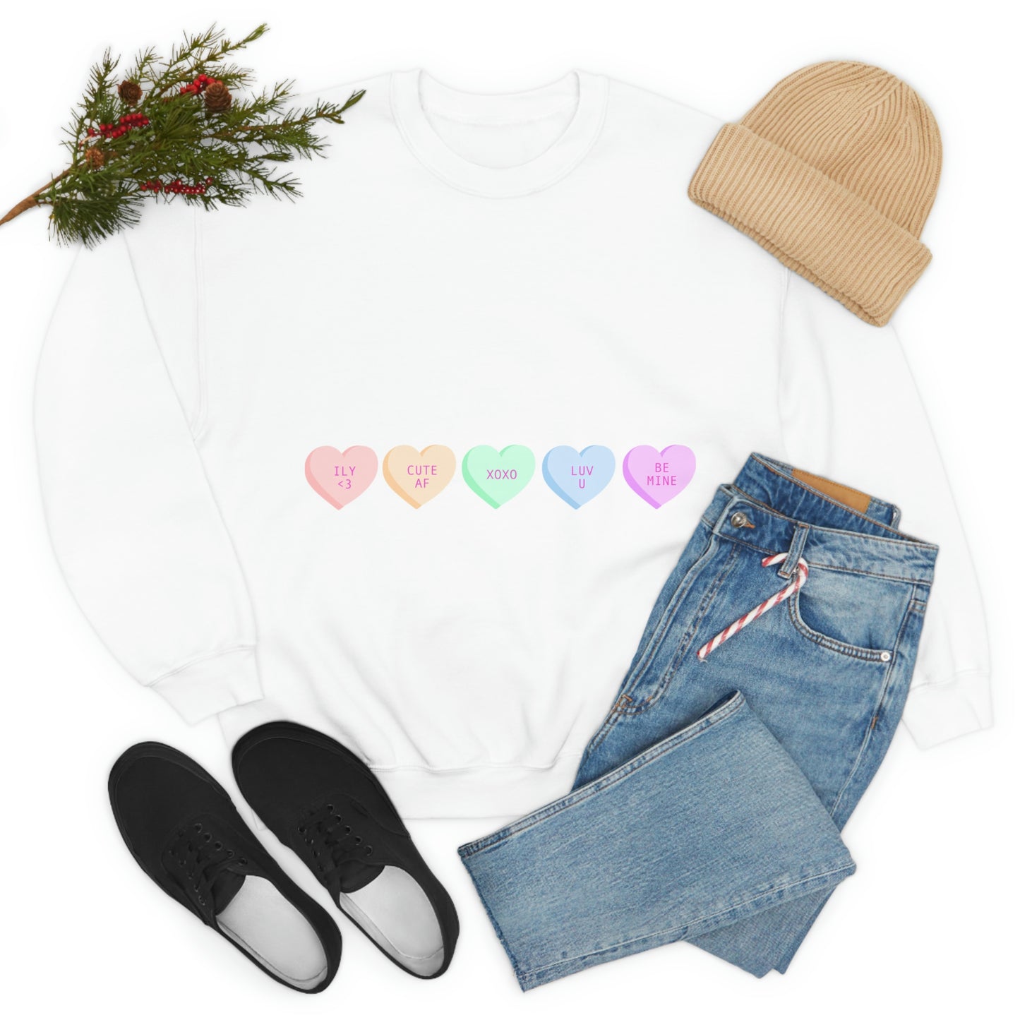 Sudadera con cuello redondo y corazones de caramelos ¡Me veo fabulosa!