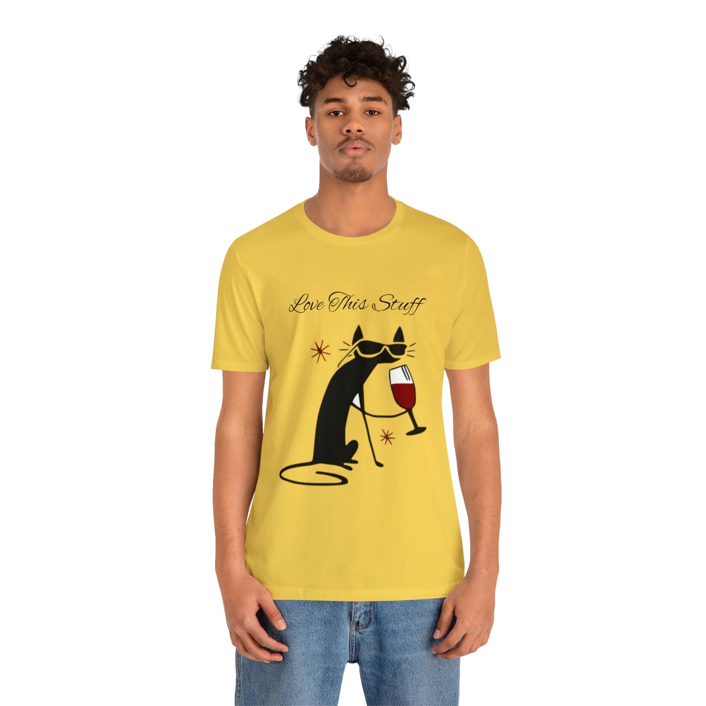 Camiseta con el gato negro bebiendo vino "Me encanta esta cosa"