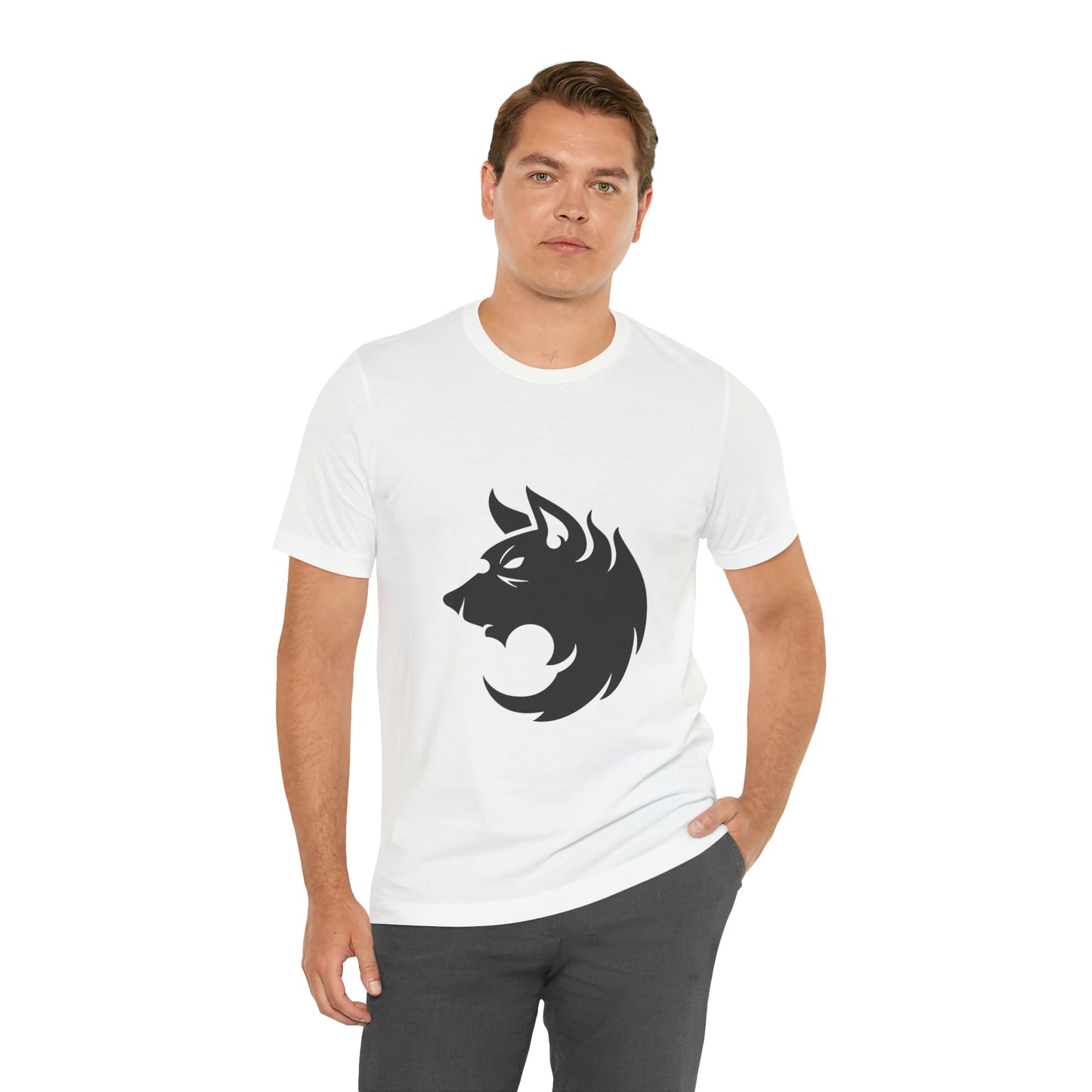 Camiseta unisex de manga corta con silueta de lobo para viajes, citas nocturnas y películas